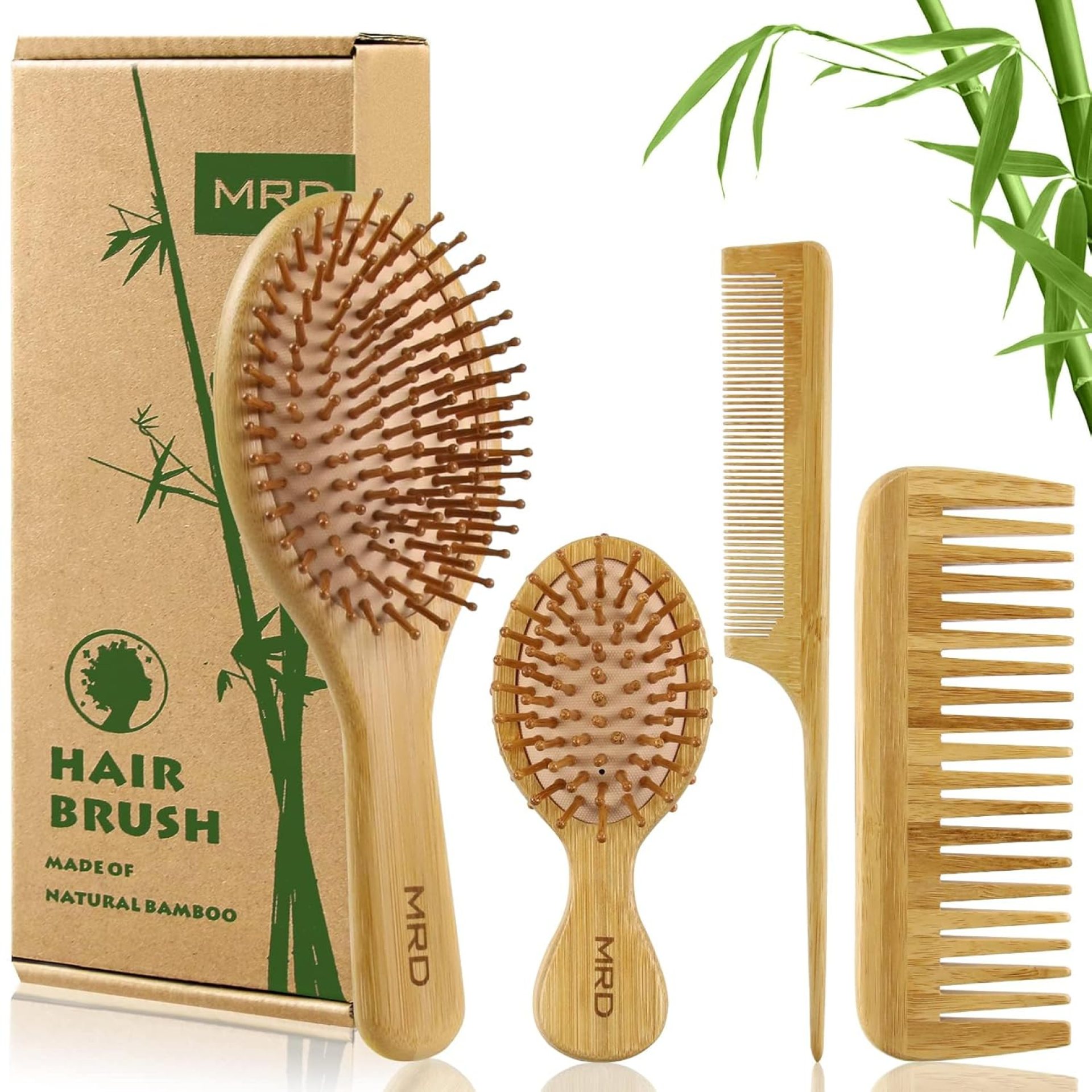 MRD Hair Brush Set, Natural Bamboo Comb Paddle Detangling Hairbrush, Wide-tooth and tail comb No Bristle, suit for Women Men and Kids Thick/Thin/Curly/Dry Hair Gift kit MRD Hair Brush Set, Natural Bamboo Comb Paddle Detangling Hairbrush, Wide-tooth and tail comb No Bristle, suit for Women Men and Kids Thick/Thin/Curly/Dry Hair Gift kit