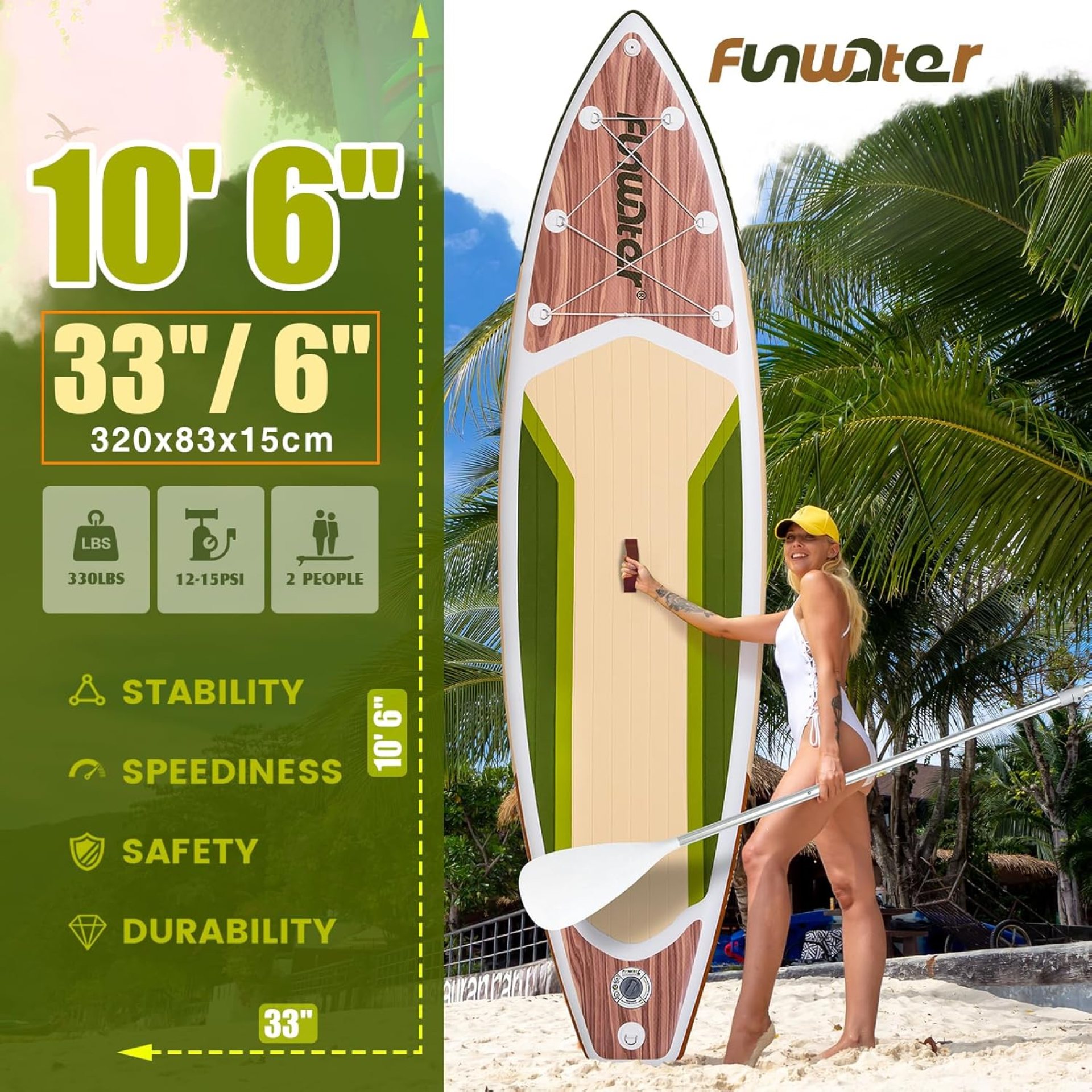 FunWater 10’6×33″×6″ Inflatable Stand Up Paddle Board with Premium SUP Paddleboard Accessories,Adults & Youth for All Skill Levels, Included with Board, Paddle, Pump, Three Fins, Backpack FunWater 10’6×33″×6″ Inflatable Stand Up Paddle Board with Premium SUP Paddleboard Accessories,Adults & Youth for All Skill Levels, Included with Board, Paddle, Pump, Three Fins, Backpack