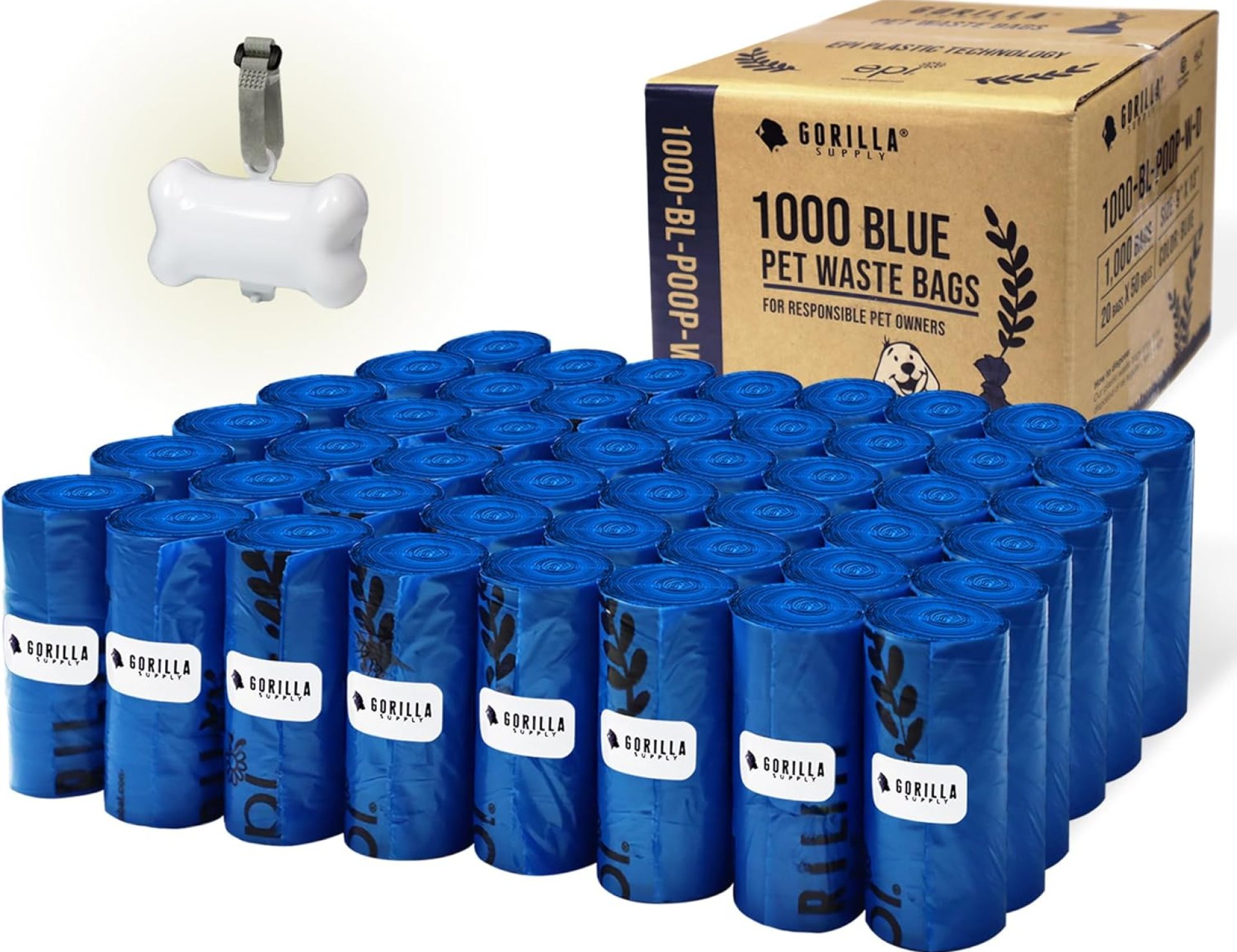 GORILLA SUPPLY 1000 Dog Poop Waste Bags with Dispenser and Leash Tie, 9″ x 13″, Blue, 1000 Count GORILLA SUPPLY 1000 Dog Poop Waste Bags with Dispenser and Leash Tie, 9″ x 13″, Blue, 1000 Count