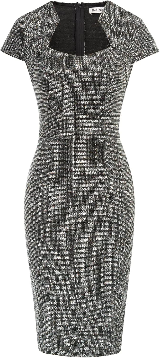 GRACE KARIN Women’s Gorgeous Pencil Dress Cap Sleeve Tweed Pencil Dress for Work GRACE KARIN Women’s Gorgeous Pencil Dress Cap Sleeve Tweed Pencil Dress for Work