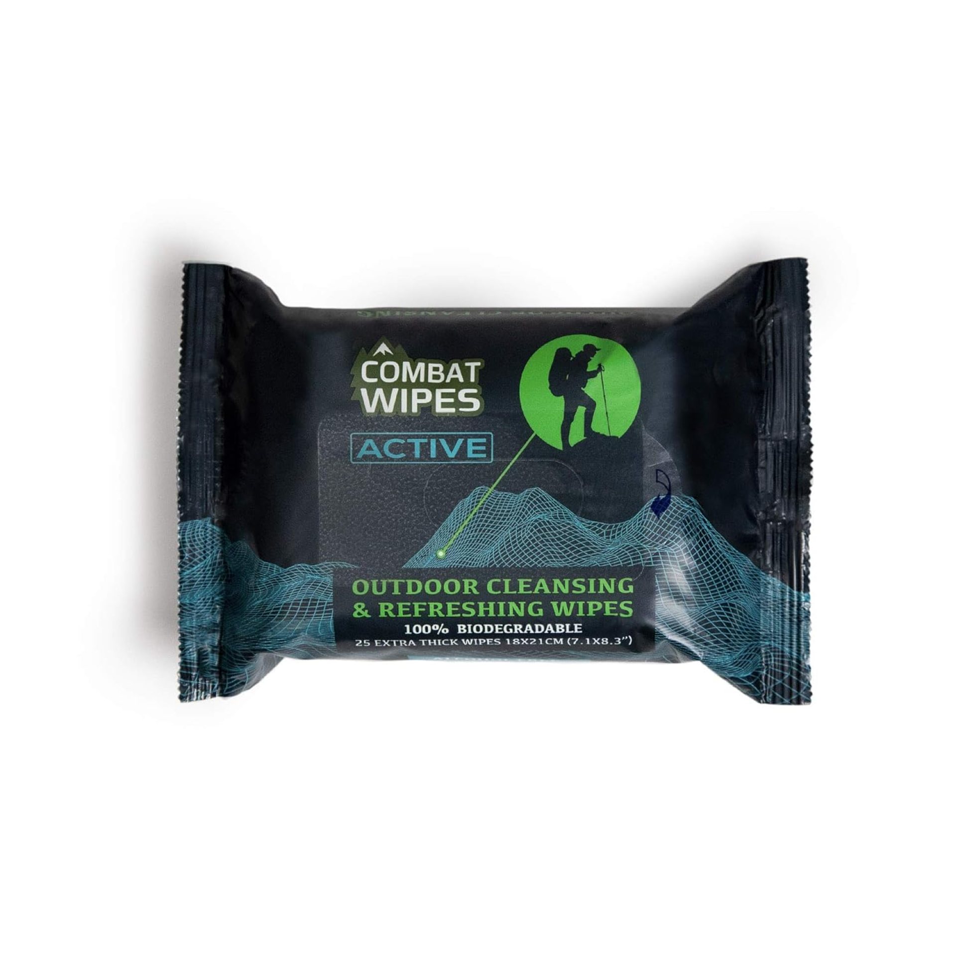 Combat Wipes ACTIVE Outdoor Wet Wipes – Extra Thick Camping Gear, Biodegradable, Body & Hand Cleansing/Refreshing Cloths for Backpacking & Gym w/Natural Aloe & Vitamin E (25 Wipes) Combat Wipes ACTIVE Outdoor Wet Wipes – Extra Thick Camping Gear, Biodegradable, Body & Hand Cleansing/Refreshing Cloths for Backpacking & Gym w/Natural Aloe & Vitamin E (25 Wipes)