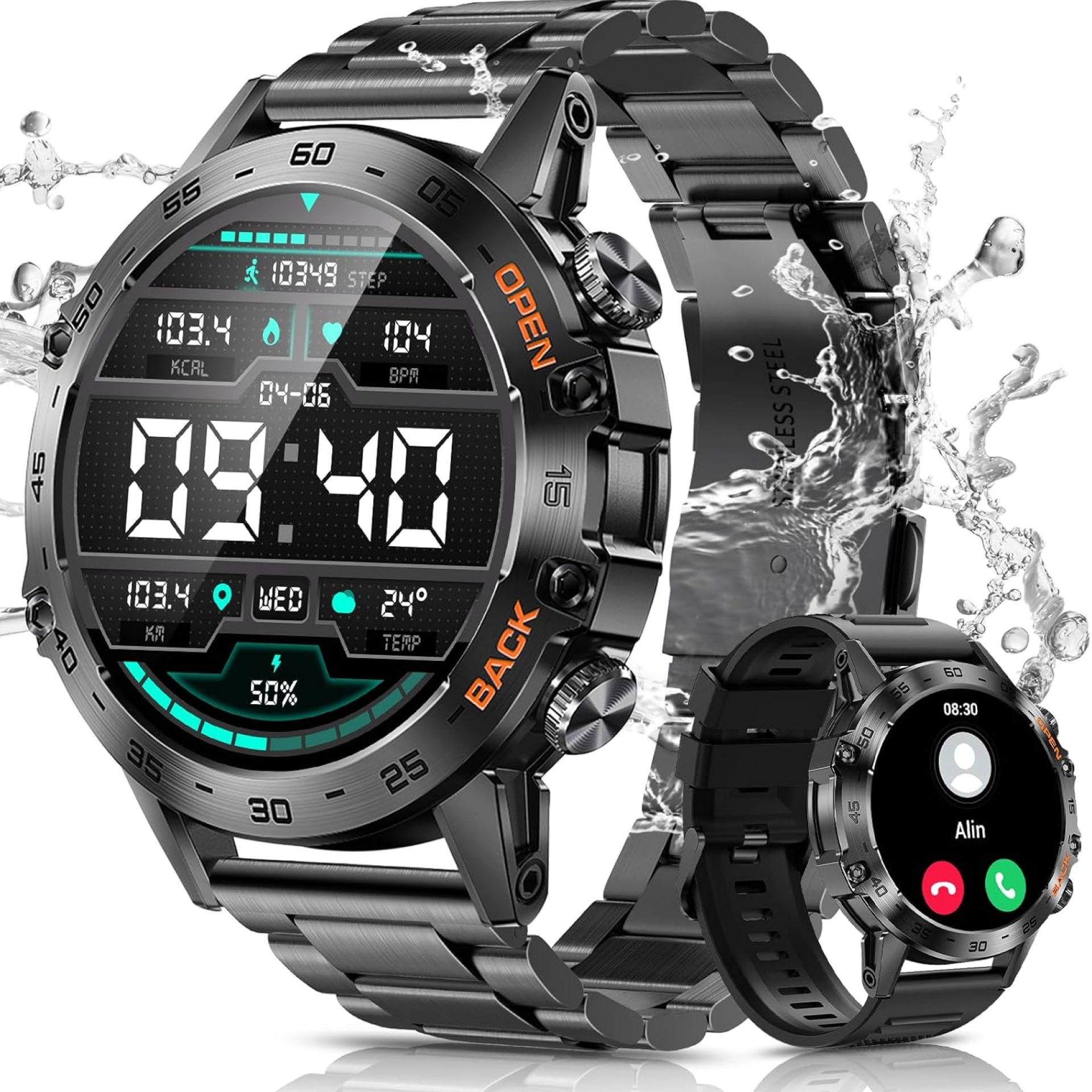 Military Smart Watches for Men(Answer/Make Call), Tactical Smartwatch for Android iOS, 400mAh Battery/Sports Tracking/Health/Sleep Monitoring Military Smart Watches for Men(Answer/Make Call), Tactical Smartwatch for Android iOS, 400mAh Battery/Sports Tracking/Health/Sleep Monitoring