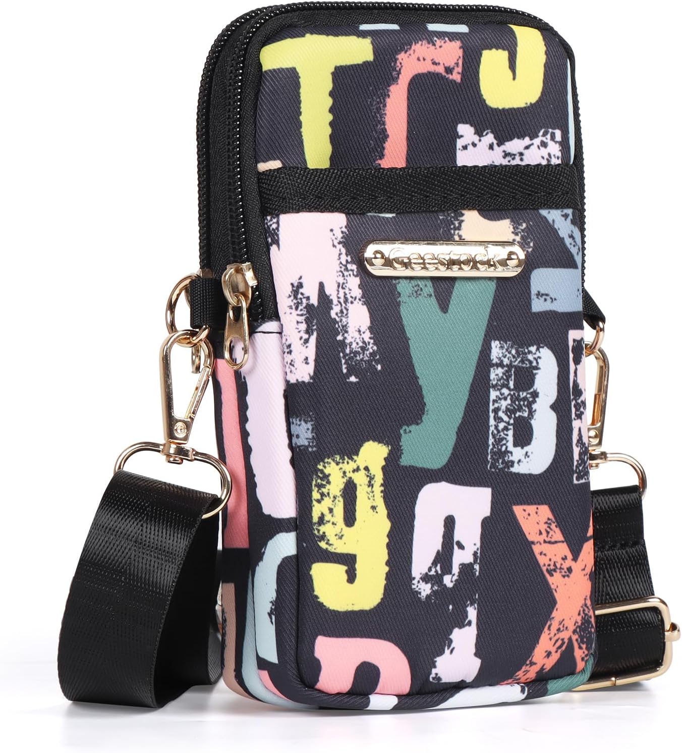 Geestock Cell Phone Purse Small Crossbody Shoulder Holsters Bags with Arm Bands Phone Key Pouch Holder for Running, Walking, Hiking & Biking (Black Letters) Geestock Cell Phone Purse Small Crossbody Shoulder Holsters Bags with Arm Bands Phone Key Pouch Holder for Running, Walking, Hiking & Biking (Black Letters)