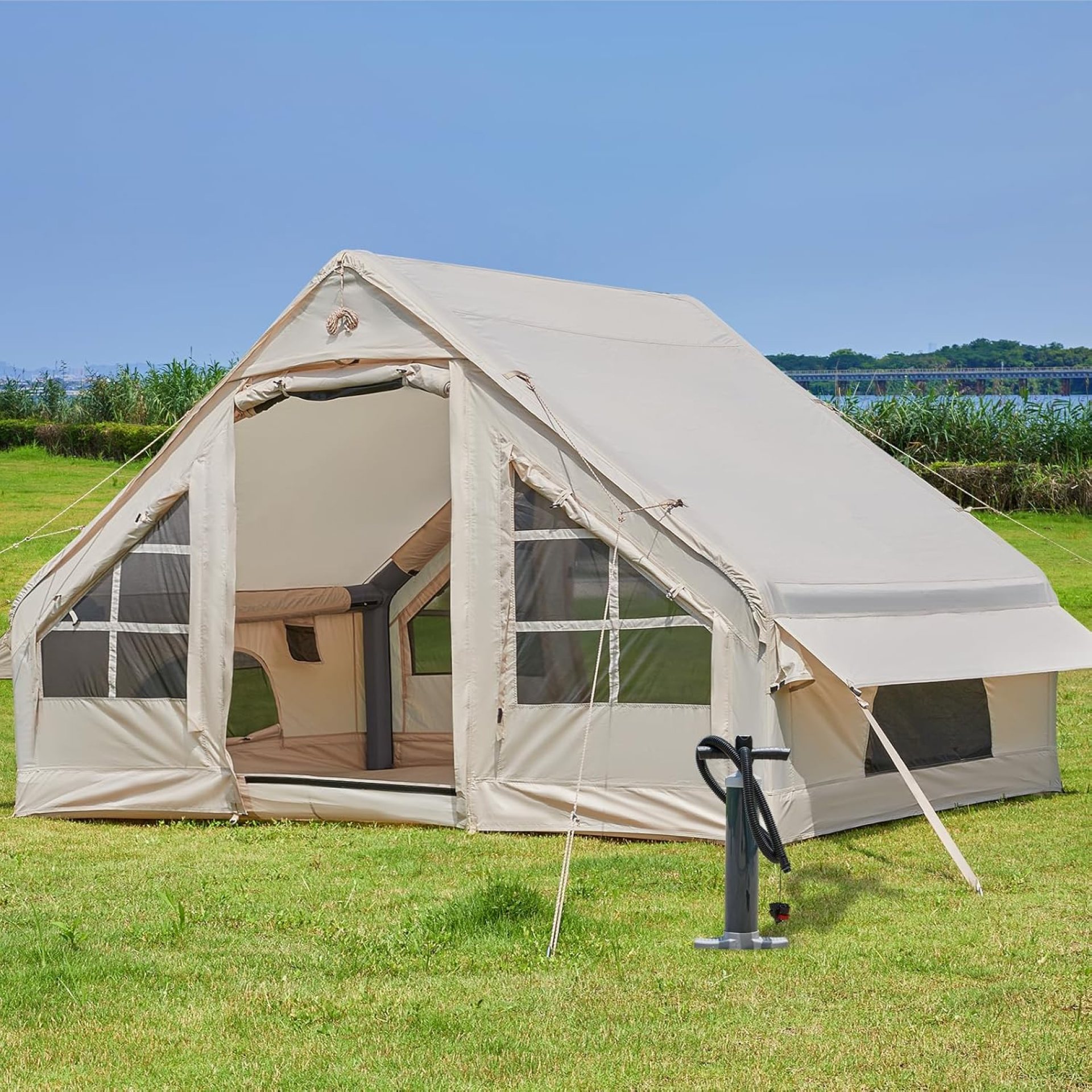 Inflatable Tent with Pump,4-6 Person Instant Glamping Camping Tents House, Easy Setup Blow Up Family Tents for 4 Seasons Waterproof Inflatable Tent for Camping with Mesh Windows. Inflatable Tent with Pump,4-6 Person Instant Glamping Camping Tents House, Easy Setup Blow Up Family Tents for 4 Seasons Waterproof Inflatable Tent for Camping with Mesh Windows.