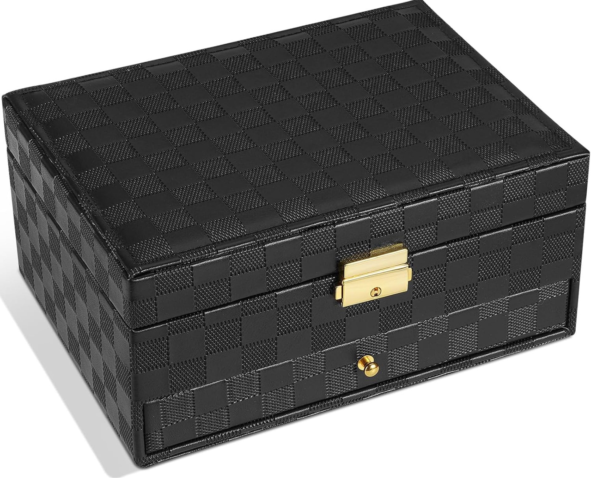 Jewelry Box for Women Girl Wife – Large PU Leather Jewelry Organizer Storage Case with Two Layers Display for Earrings Bracelets Rings Watches (Checkered Black) Jewelry Box for Women Girl Wife – Large PU Leather Jewelry Organizer Storage Case with Two Layers Display for Earrings Bracelets Rings Watches (Checkered Black)