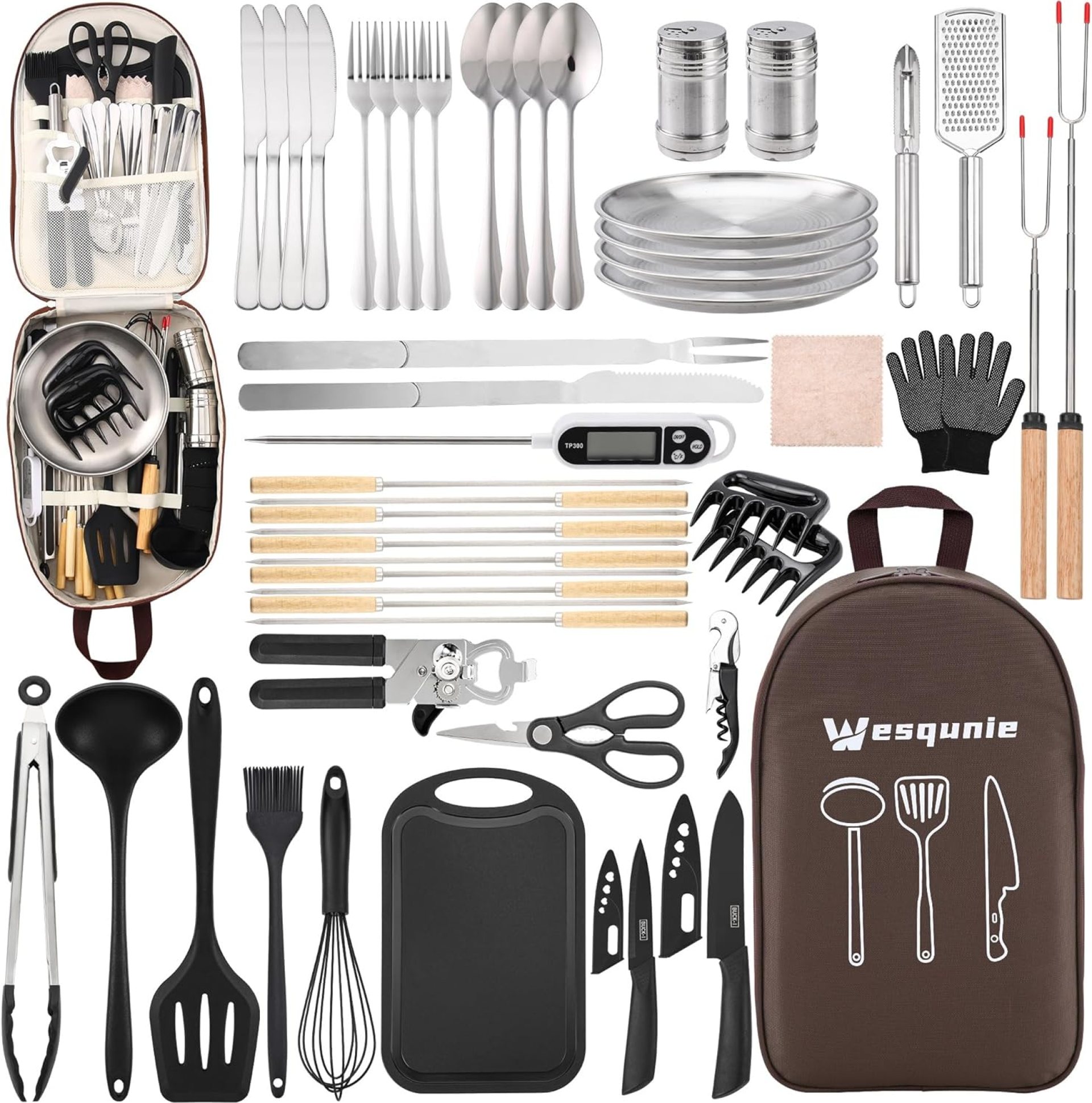 Camping Essentials Cookware Cooking Utensils Set – Camping Kitchen Utensils, Portable Outdoor Accessories, Stainless Steel & Silicone, Camping Gear Equipment for RV Picnic Grill Camping Essentials Cookware Cooking Utensils Set – Camping Kitchen Utensils, Portable Outdoor Accessories, Stainless Steel & Silicone, Camping Gear Equipment for RV Picnic Grill