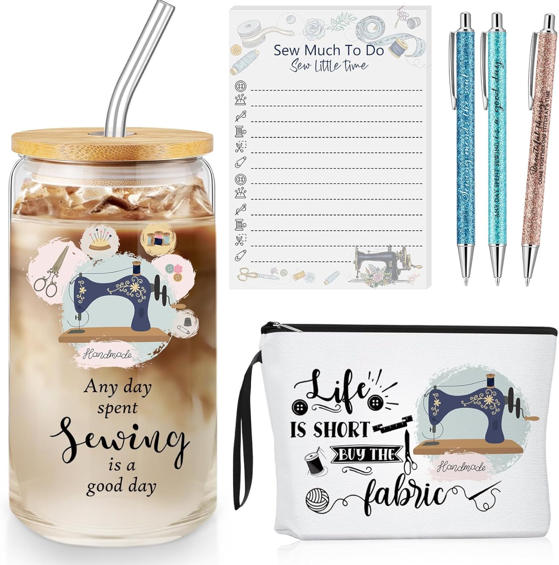 Kacctyen 6 Pcs Sewing Gifts for Women Mother’s Day Gifts for Quilters Canvas Makeup Bag 16.9 oz Glass Cup with 100 Sheets Sewing To Do List Notepad and 3 Seamstress Lover Ballpoints Pen Kacctyen 6 Pcs Sewing Gifts for Women Mother’s Day Gifts for Quilters Canvas Makeup Bag 16.9 oz Glass Cup with 100 Sheets Sewing To Do List Notepad and 3 Seamstress Lover Ballpoints Pen