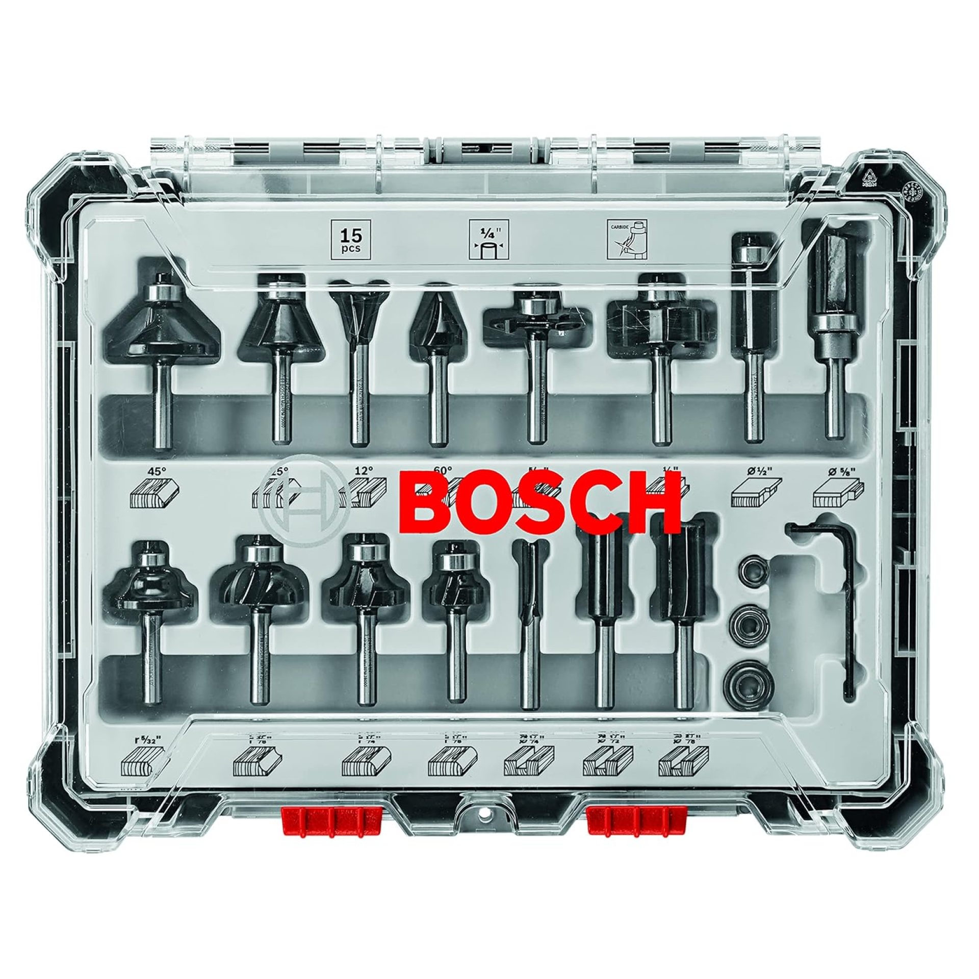 BOSCH RBS015MBS 15-Piece (Universally Compatible Accessory) Carbide-Tipped Wood Router Bit Assorted Set BOSCH RBS015MBS 15-Piece (Universally Compatible Accessory) Carbide-Tipped Wood Router Bit Assorted Set