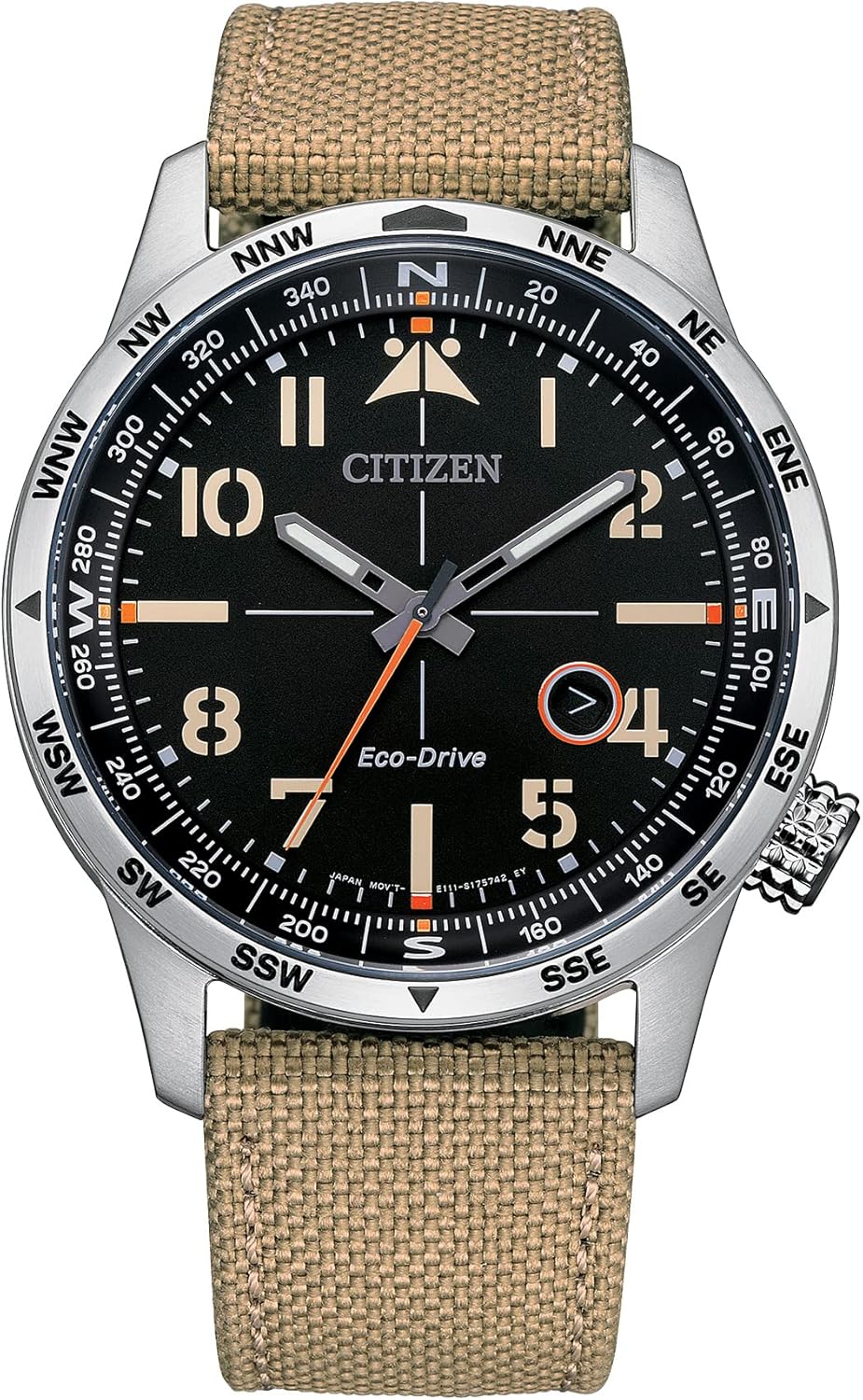 Citizen Men’s Eco-Drive Weekender Avion Field Watch in Stainless Steel with Khaki Nylon Strap, Black Dial (Model: BM7550-01E) Citizen Men’s Eco-Drive Weekender Avion Field Watch in Stainless Steel with Khaki Nylon Strap, Black Dial (Model: BM7550-01E)