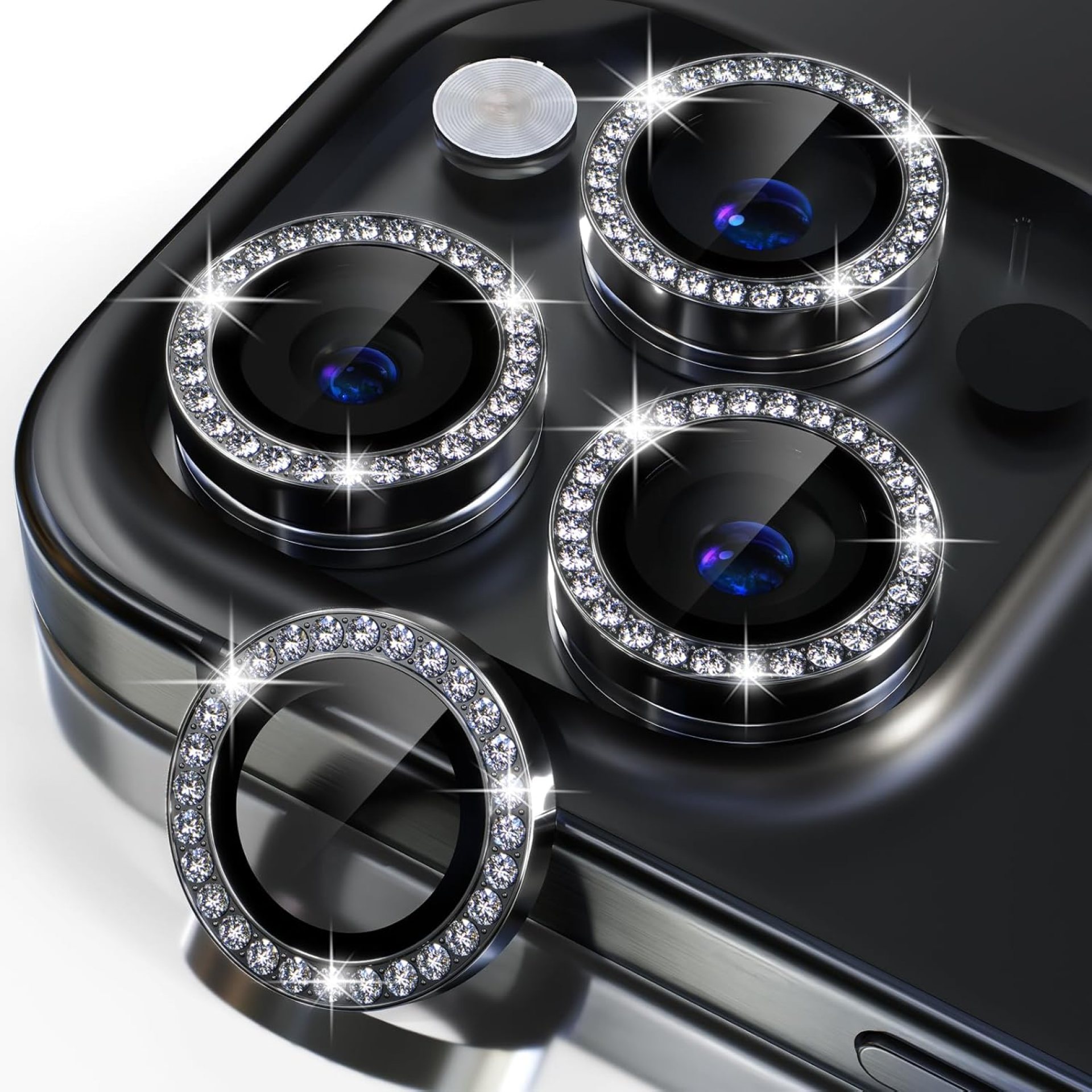 Misea Compatible for iPhone 15 Pro/iPhone 15 Pro Max Camera Lens Protector Bling, 9H Tempered Glass Camera Cover Screen Protector Metal Individual Ring Protector Decoration Accessories, Black Diamond Misea Compatible for iPhone 15 Pro/iPhone 15 Pro Max Camera Lens Protector Bling, 9H Tempered Glass Camera Cover Screen Protector Metal Individual Ring Protector Decoration Accessories, Black Diamond