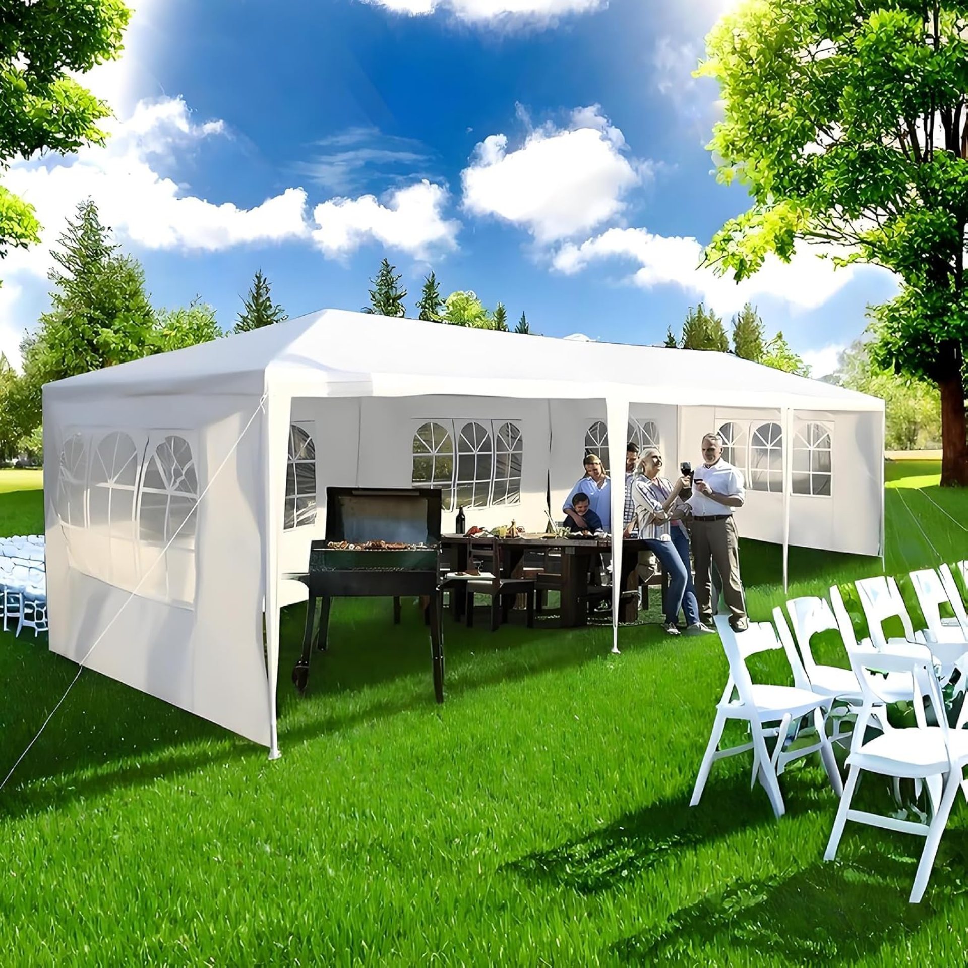 LANTRO JS 10’x30′ Tents for Parties, Wedding Tent, Event Tent for Backyard Outdoor Party, 10’x30′ Tent with 8 Removable Sidewalls, White LANTRO JS 10’x30′ Tents for Parties, Wedding Tent, Event Tent for Backyard Outdoor Party, 10’x30′ Tent with 8 Removable Sidewalls, White