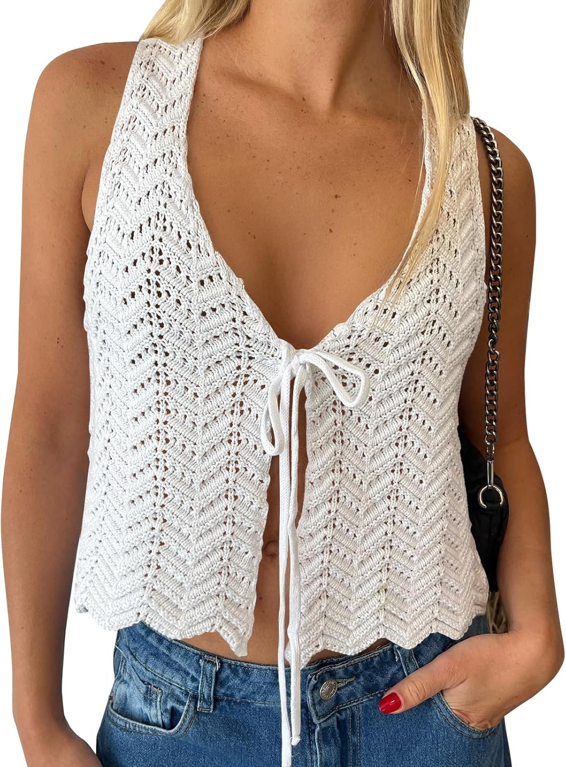 LILLUSORY Crochet Tops for Women Summer Vacation Outfits Beach Cover Up Tie Front Going Out Spring Sweater Vest 2025 Fashion LILLUSORY Crochet Tops for Women Summer Vacation Outfits Beach Cover Up Tie Front Going Out Spring Sweater Vest 2025 Fashion