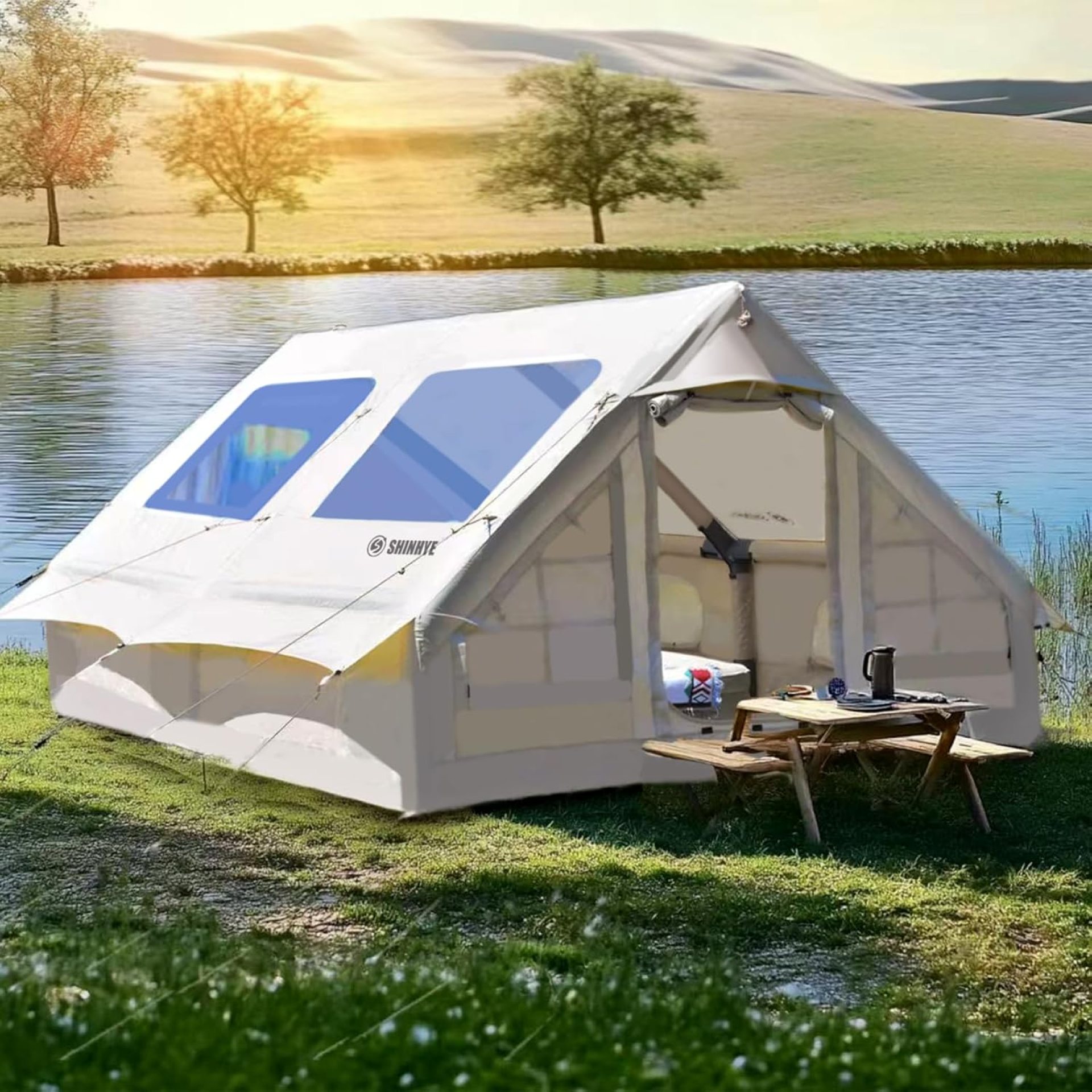 Inflatable Tent for Camping Large Blow Up Tent Glamping 4-8 Person House 4 Season Air with Pump Easy Set up Waterproof Outdoor Oxford Inflatable Tent for Camping Large Blow Up Tent Glamping 4-8 Person House 4 Season Air with Pump Easy Set up Waterproof Outdoor Oxford