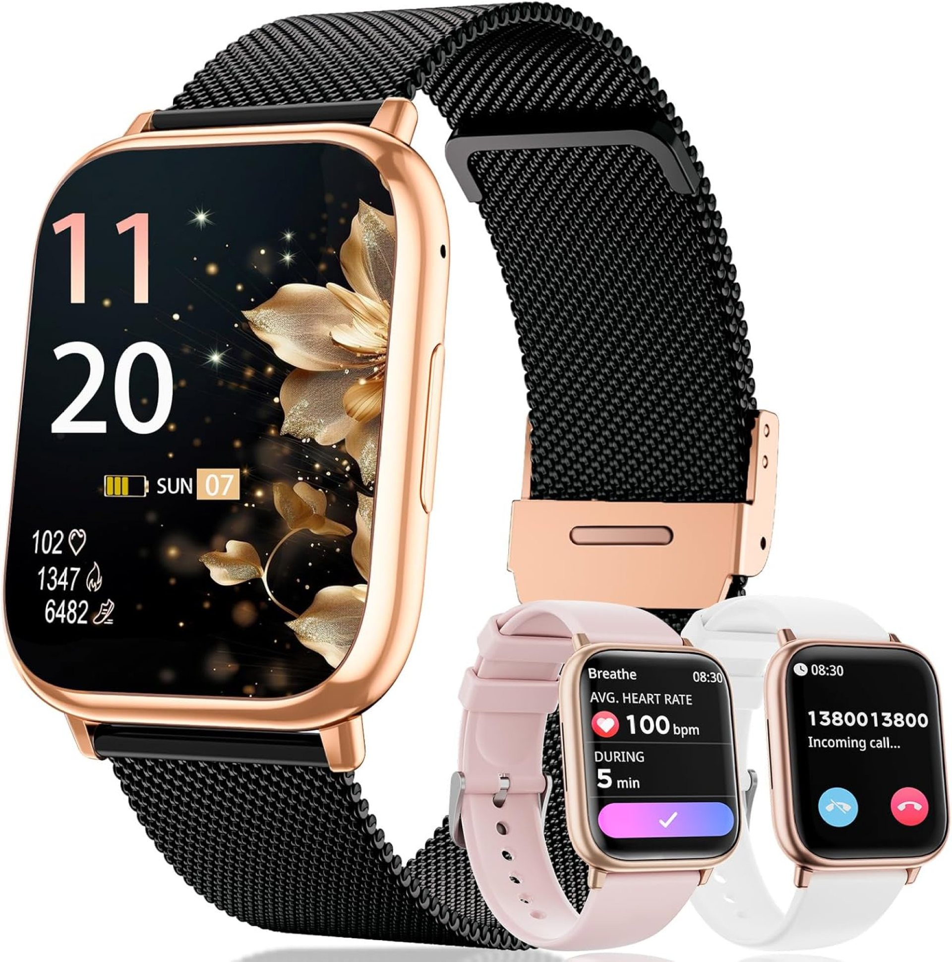 Smart Watches for Women Answer/Make Calls, 1.83″ Fitness Tracker Watch with Heart Rate Monitor, 113+ Sport Modes, Pedometer, Sleep Monitor, IP68 Waterproof, Smartwatch for Android/iOS (Black Gold) Smart Watches for Women Answer/Make Calls, 1.83″ Fitness Tracker Watch with Heart Rate Monitor, 113+ Sport Modes, Pedometer, Sleep Monitor, IP68 Waterproof, Smartwatch for Android/iOS (Black Gold)