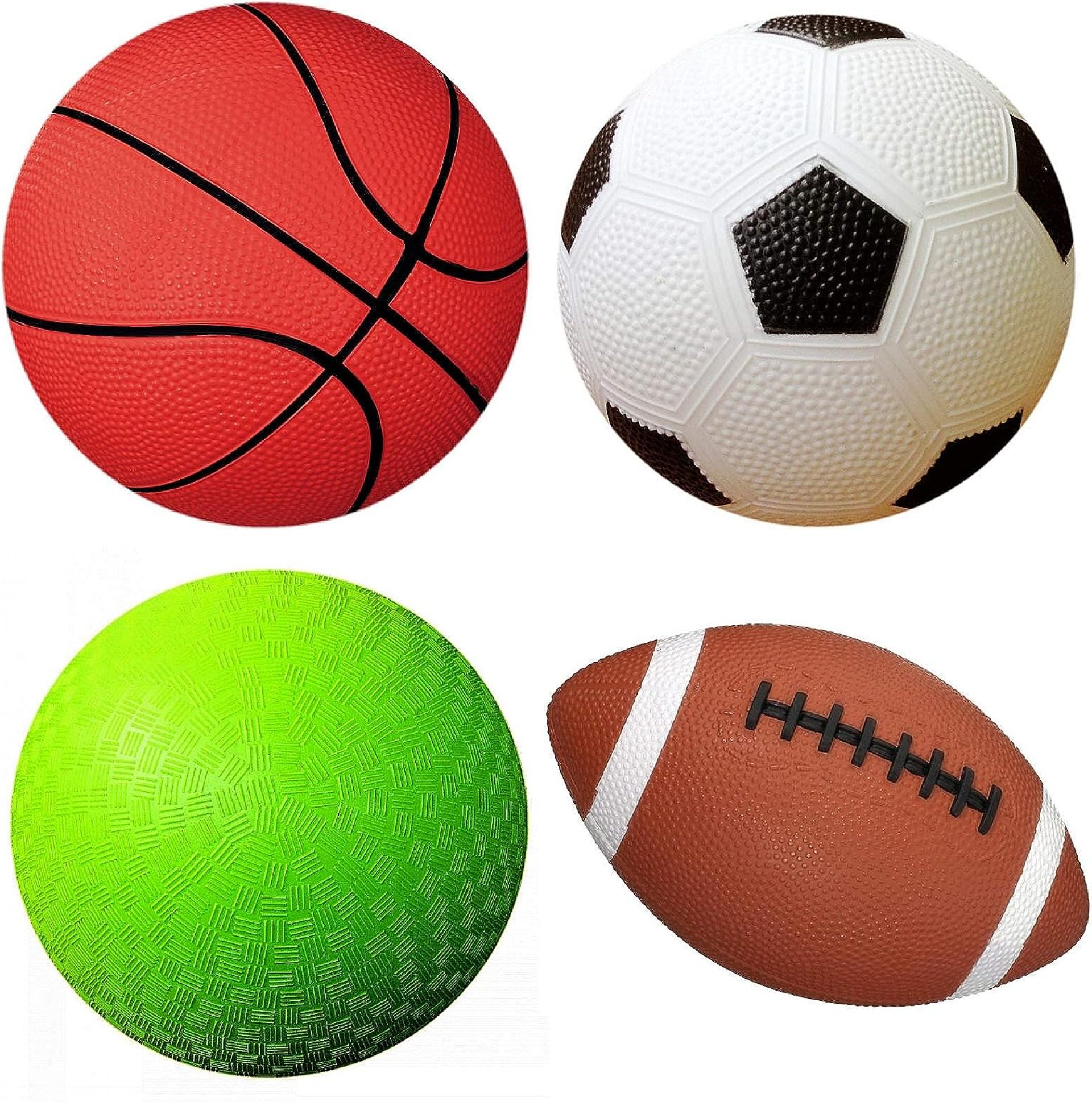 AppleRound Pack of 4 Toy Sports Balls with 1 Pump for Toddlers and Kids: 5-Inch Basketball, 5-Inch Soccer Ball, 5-Inch Playground Ball, 6.5-Inch Football (Mixed Bundle) AppleRound Pack of 4 Toy Sports Balls with 1 Pump for Toddlers and Kids: 5-Inch Basketball, 5-Inch Soccer Ball, 5-Inch Playground Ball, 6.5-Inch Football (Mixed Bundle)