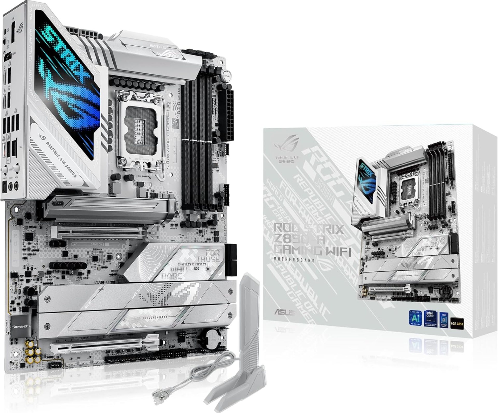 ASUS ROG STRIX Z890-A GAMING WIFI Z890 LGA 1851 ATX motherboard, Intel® Core™ Ultra Series 2 Ready, Advanced AI PC-ready, 16+2+1+2 stages, DDR5, WiFi 7, 2.5G, 5x M.2, Thunderbolt™ 4, USB Type-C, AI OC ASUS ROG STRIX Z890-A GAMING WIFI Z890 LGA 1851 ATX motherboard, Intel® Core™ Ultra Series 2 Ready, Advanced AI PC-ready, 16+2+1+2 stages, DDR5, WiFi 7, 2.5G, 5x M.2, Thunderbolt™ 4, USB Type-C, AI OC