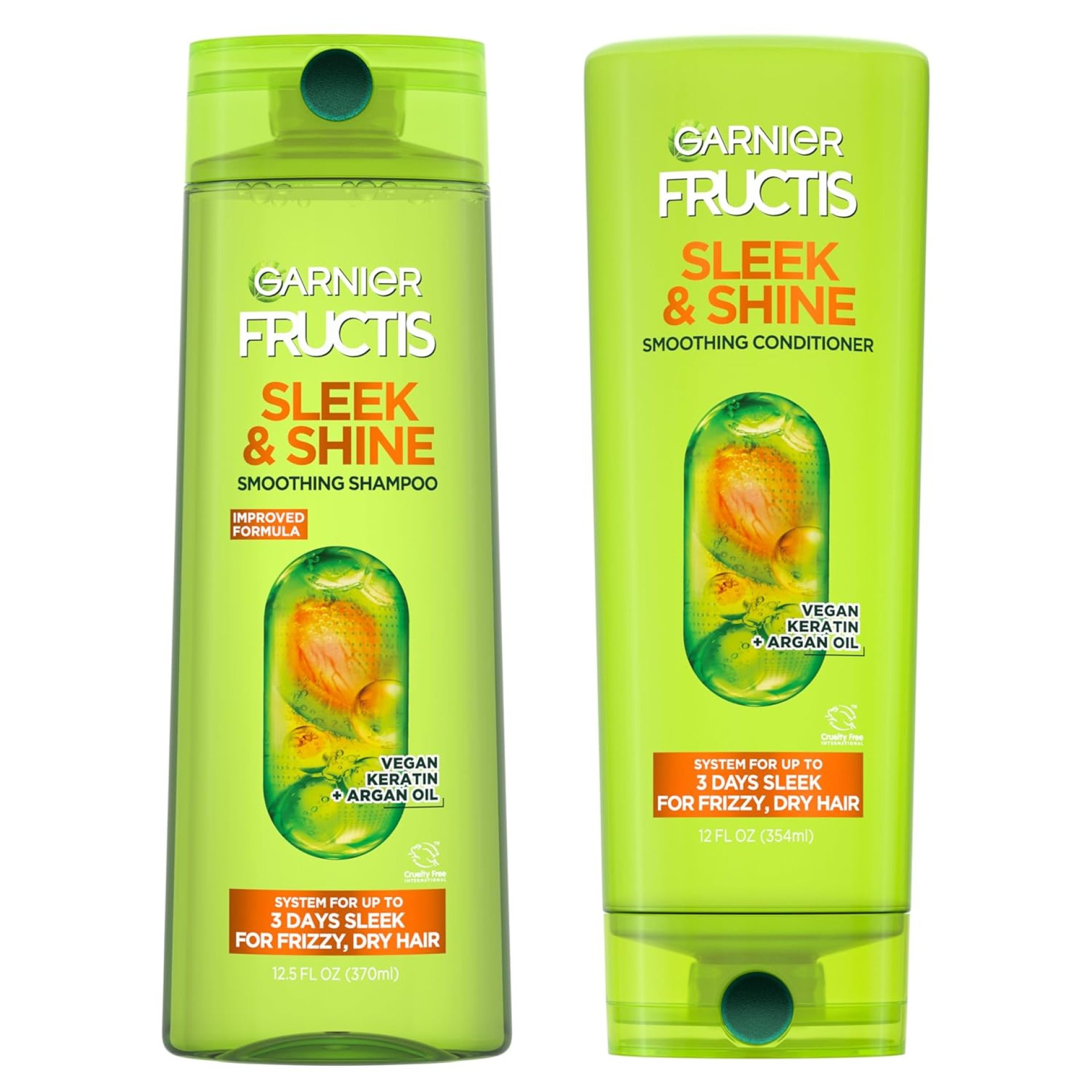 Garnier Fructis Sleek & Shine Shampoo (22 Fl Oz) + Conditioner (21 Fl Oz) Set for Frizzy, Dry Hair, Plant Keratin + Argan Oil (2 Items), 1 Kit (Packaging May Vary) Garnier Fructis Sleek & Shine Shampoo (22 Fl Oz) + Conditioner (21 Fl Oz) Set for Frizzy, Dry Hair, Plant Keratin + Argan Oil (2 Items), 1 Kit (Packaging May Vary)