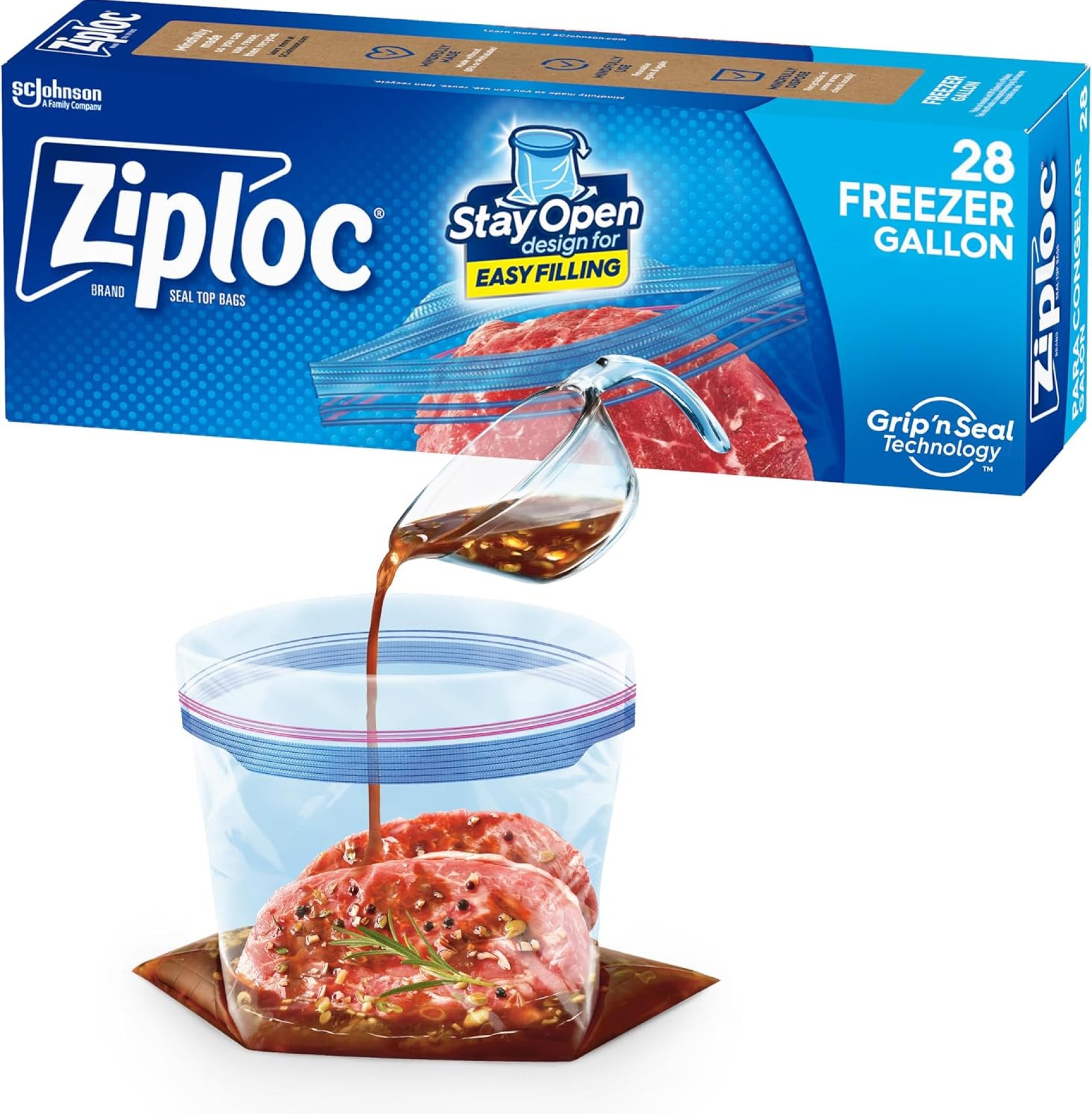 Ziploc Gallon Food Storage Freezer Bags, Stay Open Design with Stand-Up Bottom, Easy to Fill, 28 Count Ziploc Gallon Food Storage Freezer Bags, Stay Open Design with Stand-Up Bottom, Easy to Fill, 28 Count