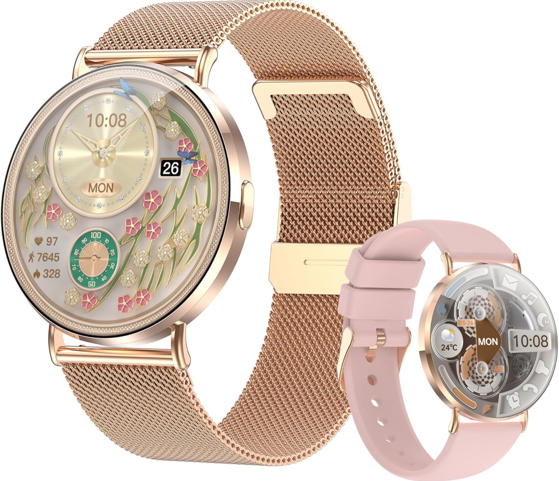 Ultra-Slim Smart Watches for Women(Call/2 Bands/All Metal), 1.32″ AMOLED Ultra-Clear Screen Fitness Tracker with SpO2/Heart Rate/Sleep Tracking,Waterproof Smart Watch for iPhone/Samsung/Android Ultra-Slim Smart Watches for Women(Call/2 Bands/All Metal), 1.32″ AMOLED Ultra-Clear Screen Fitness Tracker with SpO2/Heart Rate/Sleep Tracking,Waterproof Smart Watch for iPhone/Samsung/Android