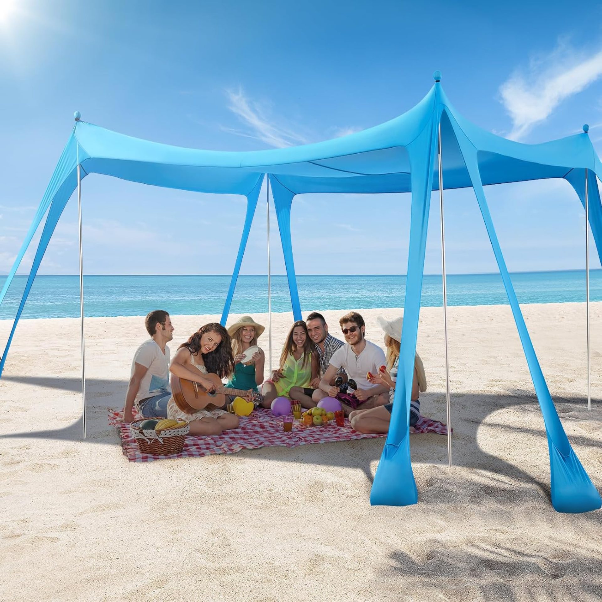 Beach Tent Sun Shelter, Beach Shade Canopy UPF50+, 10x10ft Canopy Tent with 8 Sandbags, Sand Shovels, Ground Pegs & Stability Poles, Pop Up Shade Tent for Beach, Camping, Fishing Beach Tent Sun Shelter, Beach Shade Canopy UPF50+, 10x10ft Canopy Tent with 8 Sandbags, Sand Shovels, Ground Pegs & Stability Poles, Pop Up Shade Tent for Beach, Camping, Fishing