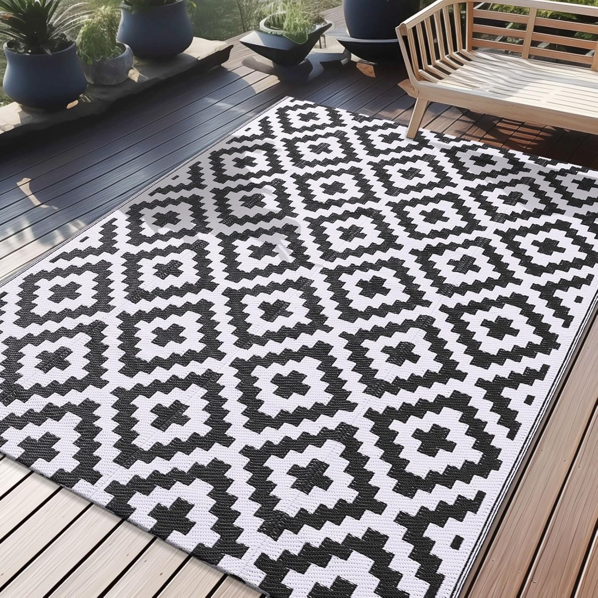 OLANLY Waterproof Outdoor Rug 5×8 ft, Outdoor Plastic Straw Rug for Camping, RV Mat Outside, Indoor Outdoor Carpet for Porch, Deck, Backyard, Balcony, Picnic, Black & White OLANLY Waterproof Outdoor Rug 5×8 ft, Outdoor Plastic Straw Rug for Camping, RV Mat Outside, Indoor Outdoor Carpet for Porch, Deck, Backyard, Balcony, Picnic, Black & White