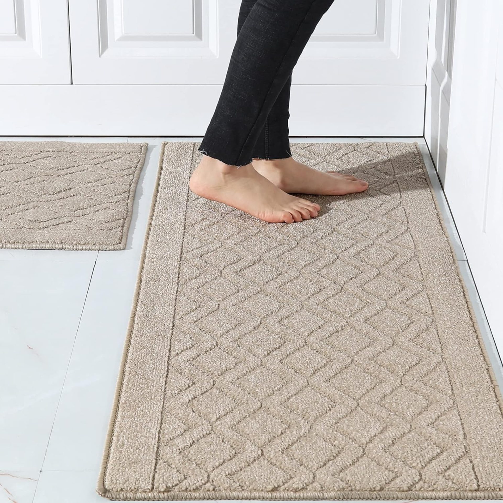 COSY HOMEER 48×20 Inch/30X20 Inch Kitchen Rug Mats Made of 100% Polypropylene 2 Pieces Soft Kitchen Mat Specialized in Anti Slippery and Machine Washable for Home Kitchen,Beige COSY HOMEER 48×20 Inch/30X20 Inch Kitchen Rug Mats Made of 100% Polypropylene 2 Pieces Soft Kitchen Mat Specialized in Anti Slippery and Machine Washable for Home Kitchen,Beige