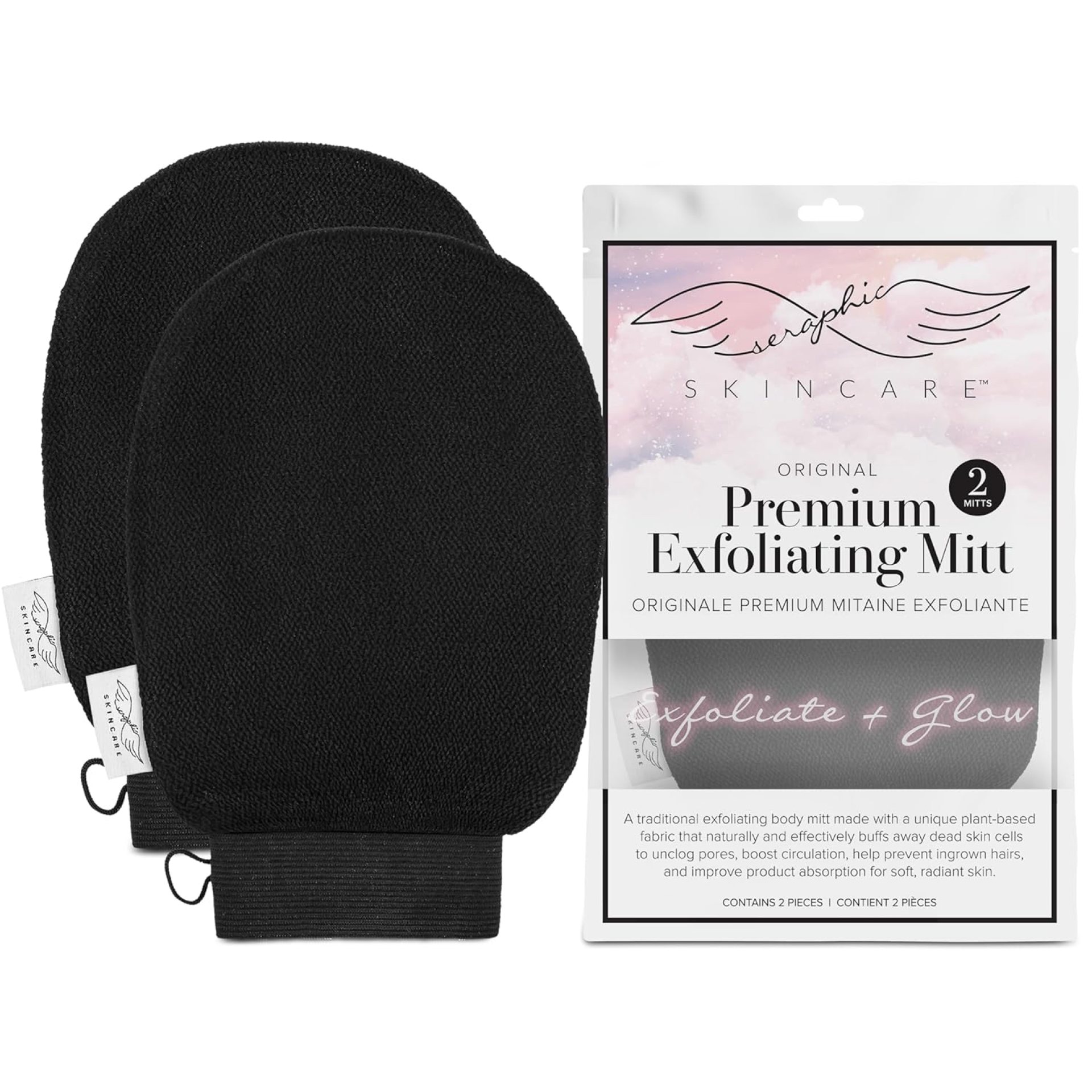 Seraphic Skincare (Original) Premium Exfoliating Mitt for Body (2pc) – 100% Vegan Viscose Traditional Body Scrub Glove Kessa Korean Washcloth – Body Exfoliator for Self-Tan Removal & Keratosis Pilaris Seraphic Skincare (Original) Premium Exfoliating Mitt for Body (2pc) – 100% Vegan Viscose Traditional Body Scrub Glove Kessa Korean Washcloth – Body Exfoliator for Self-Tan Removal & Keratosis Pilaris