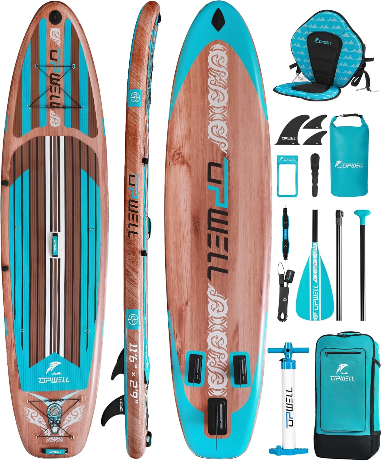 UPWELL 11’2″/11’6″ Inflatable Paddle Board, Stand Up Paddle Board for Youth & Adults, Stable Design, Premium SUP Accessories, Backpack, 10L Dry Bag, Paddle, Leash, Hand Pump, Fins UPWELL 11’2″/11’6″ Inflatable Paddle Board, Stand Up Paddle Board for Youth & Adults, Stable Design, Premium SUP Accessories, Backpack, 10L Dry Bag, Paddle, Leash, Hand Pump, Fins