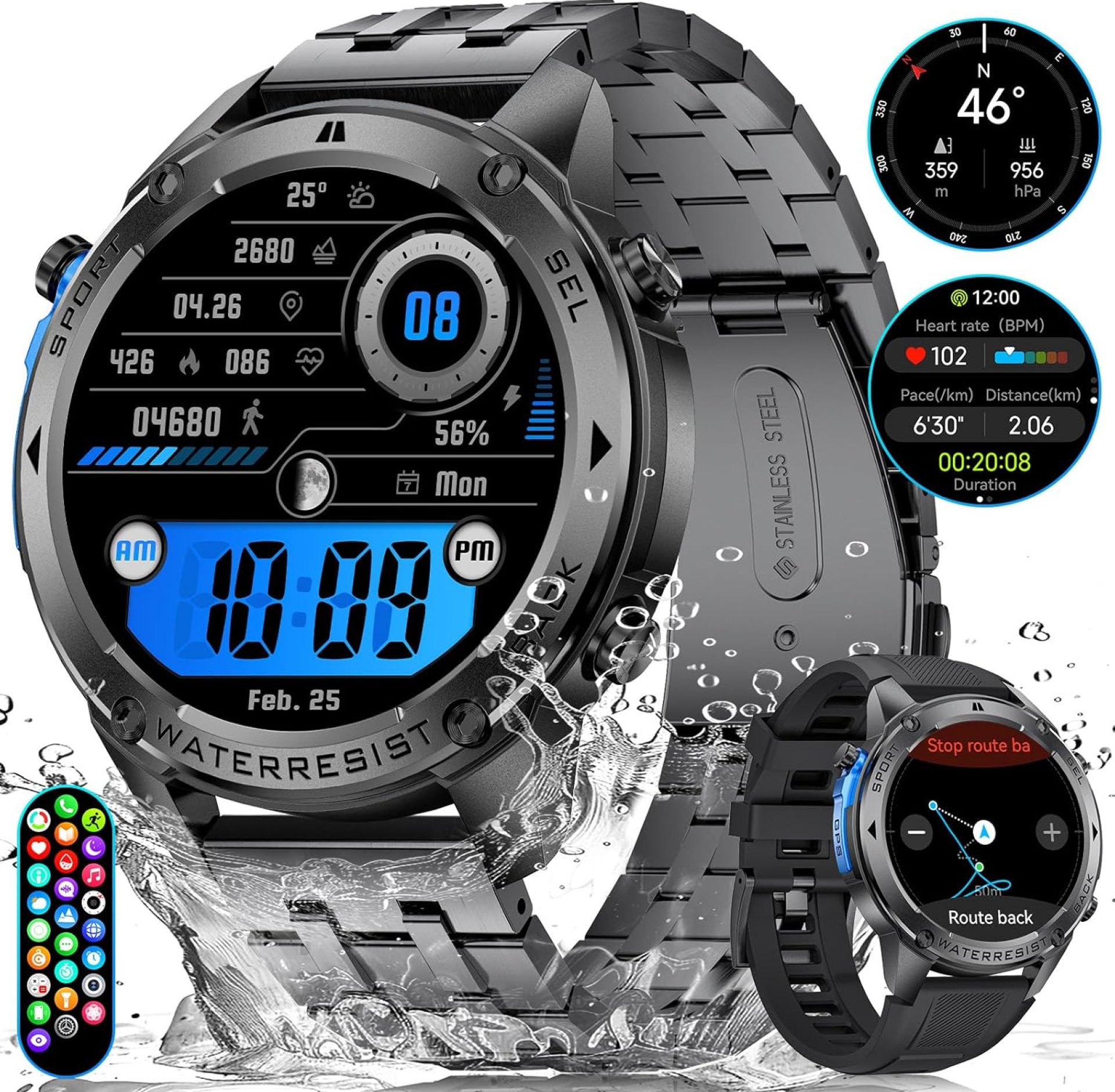 GPS Smart Watch for Men-5ATM/IP69K Waterproof,45 Days Standby(500mAh),1.43″ AMOLED Rugged Military Smartwatch with Compass Barometric Altitude,170+ Sport Modes Smart Watches for Android iPhones GPS Smart Watch for Men-5ATM/IP69K Waterproof,45 Days Standby(500mAh),1.43″ AMOLED Rugged Military Smartwatch with Compass Barometric Altitude,170+ Sport Modes Smart Watches for Android iPhones