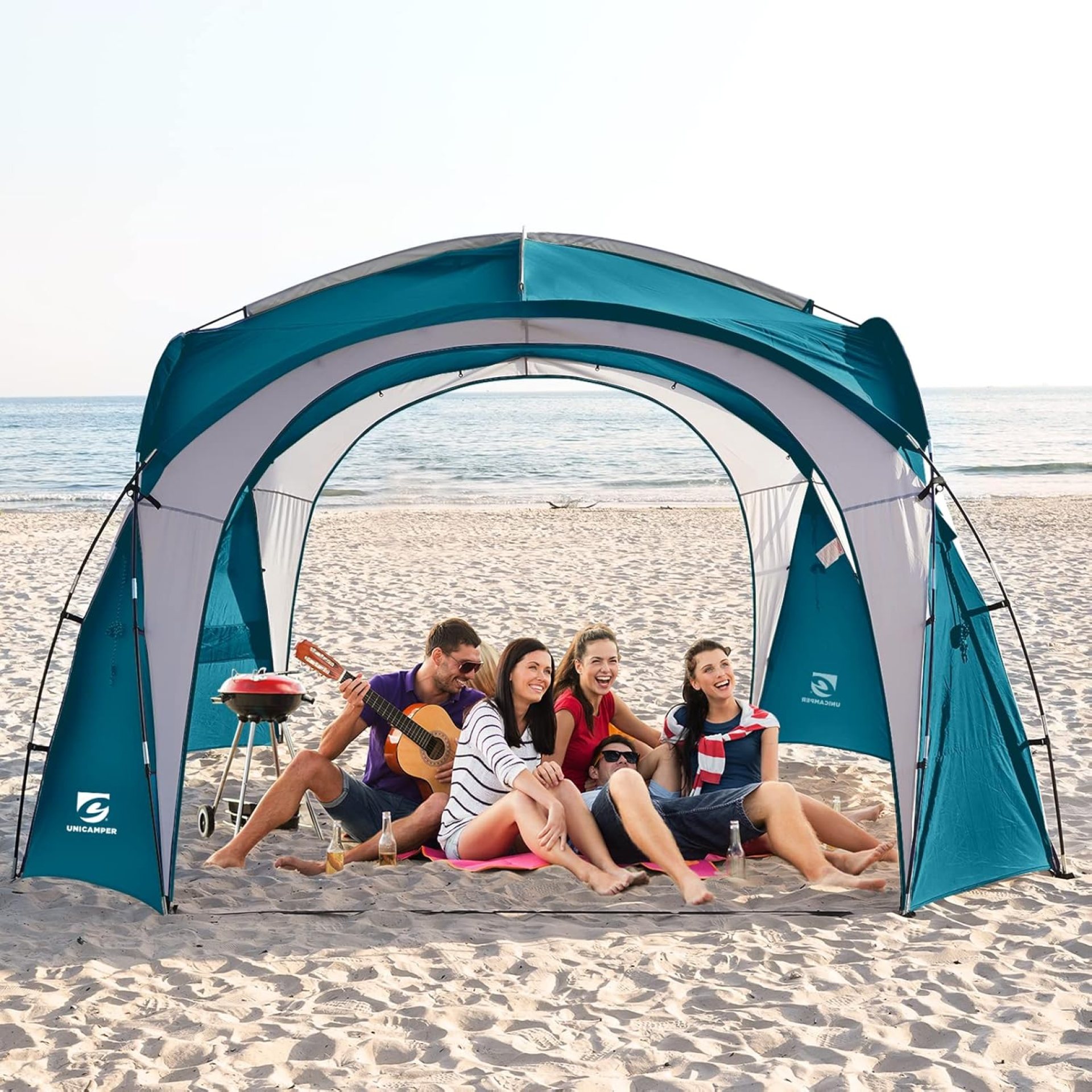 Beach Tent 12 X 12ft Large UPF50+ Pop Up Canopy with 2-Pcs Side Wall, Sun Shelter Rainproof, Waterproof for Camping Trips, Backyard Fun, Fishing, Parties, Or Picnics(Ocean Blue) Beach Tent 12 X 12ft Large UPF50+ Pop Up Canopy with 2-Pcs Side Wall, Sun Shelter Rainproof, Waterproof for Camping Trips, Backyard Fun, Fishing, Parties, Or Picnics(Ocean Blue)