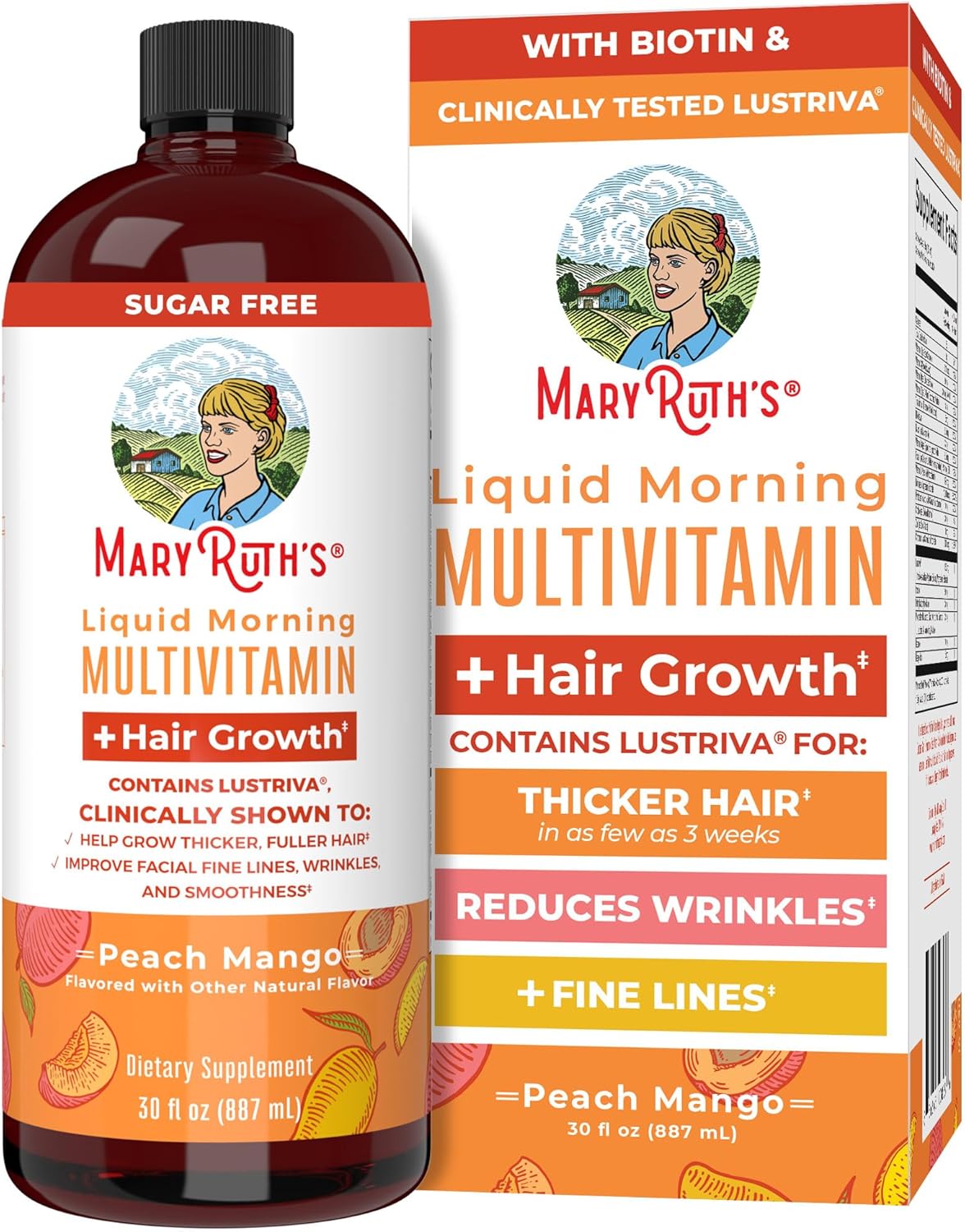 MaryRuth Organics Liquid Multivitamin + Lustriva® Hair Growth for Women| Biotin 10000mcg | Vitamin B & D | Clinically Tested for Thicker Hair, Wrinkles, Fine Lines, Skin Care | Ages 18+ | 30 Fl Oz MaryRuth Organics Liquid Multivitamin + Lustriva® Hair Growth for Women| Biotin 10000mcg | Vitamin B & D | Clinically Tested for Thicker Hair, Wrinkles, Fine Lines, Skin Care | Ages 18+ | 30 Fl Oz