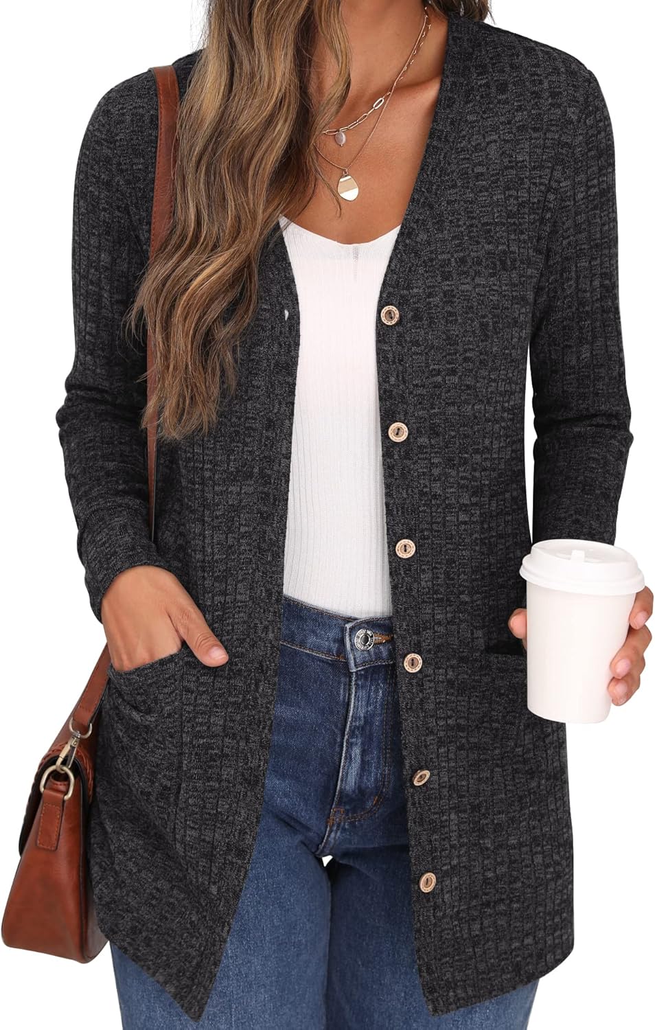 GRECERELLE Women’s Long Sleeve Open Front Cardigan Button Down Ribbed Lightweight Knit Outerwear with Pocket GRECERELLE Women’s Long Sleeve Open Front Cardigan Button Down Ribbed Lightweight Knit Outerwear with Pocket