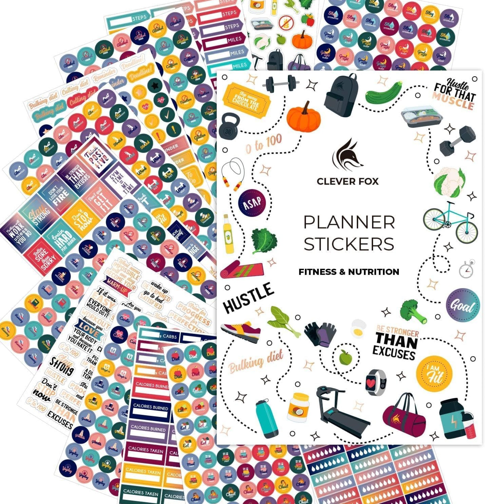 Clever Fox Planner Fitness Stickers Set – Monthly, Weekly & Daily Planner Stickers 16 Sheets Set of 841+ Unique Stickers (Fitness & Nutrition) Clever Fox Planner Fitness Stickers Set – Monthly, Weekly & Daily Planner Stickers 16 Sheets Set of 841+ Unique Stickers (Fitness & Nutrition)