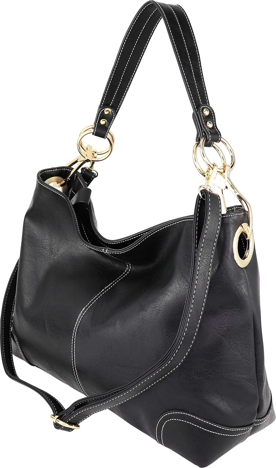 B BRENTANO Vegan Leather Large Hobo Shoulder Bag with Snap Hook Hardware B BRENTANO Vegan Leather Large Hobo Shoulder Bag with Snap Hook Hardware