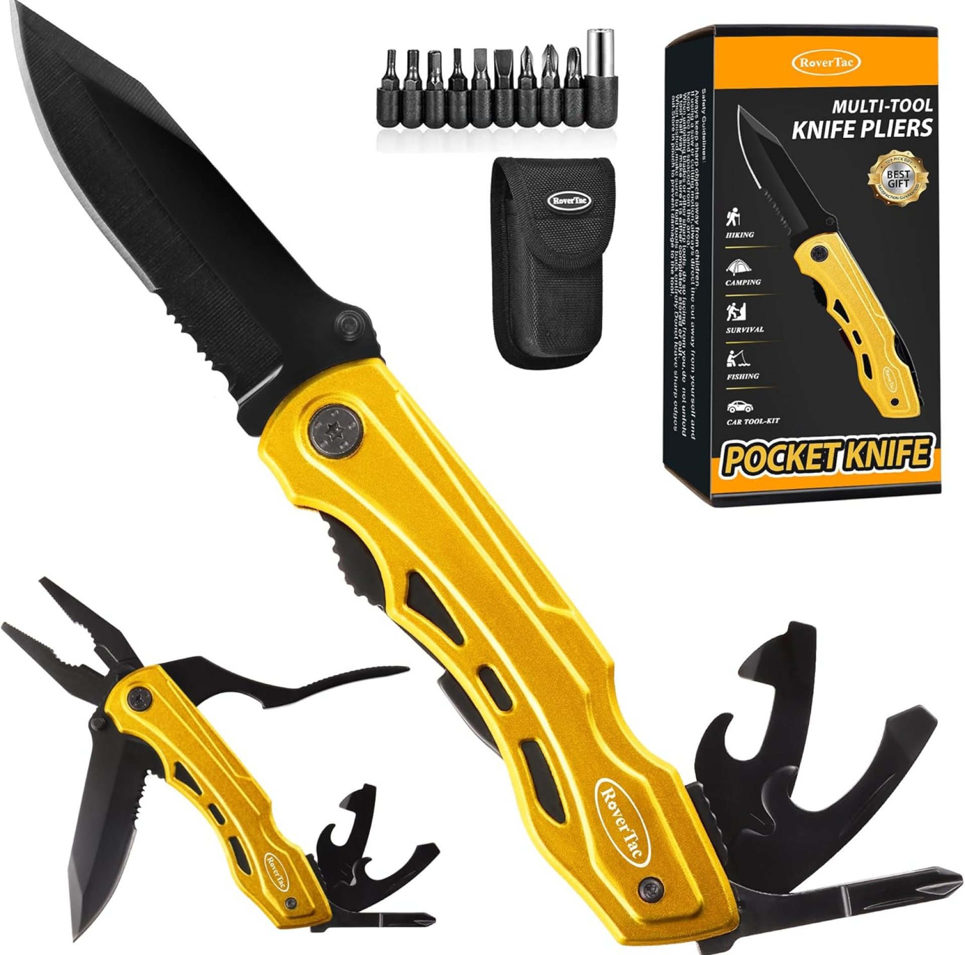 RoverTac Multitool Knife – 15-in-1 Pocket Knife with Pliers, Wire Cutter and Screwdrivers – Perfect Gifts for Men, Dad, Husband – Durable Camping Gear for Christmas, Father’s Day, and Birthdays RoverTac Multitool Knife – 15-in-1 Pocket Knife with Pliers, Wire Cutter and Screwdrivers – Perfect Gifts for Men, Dad, Husband – Durable Camping Gear for Christmas, Father’s Day, and Birthdays