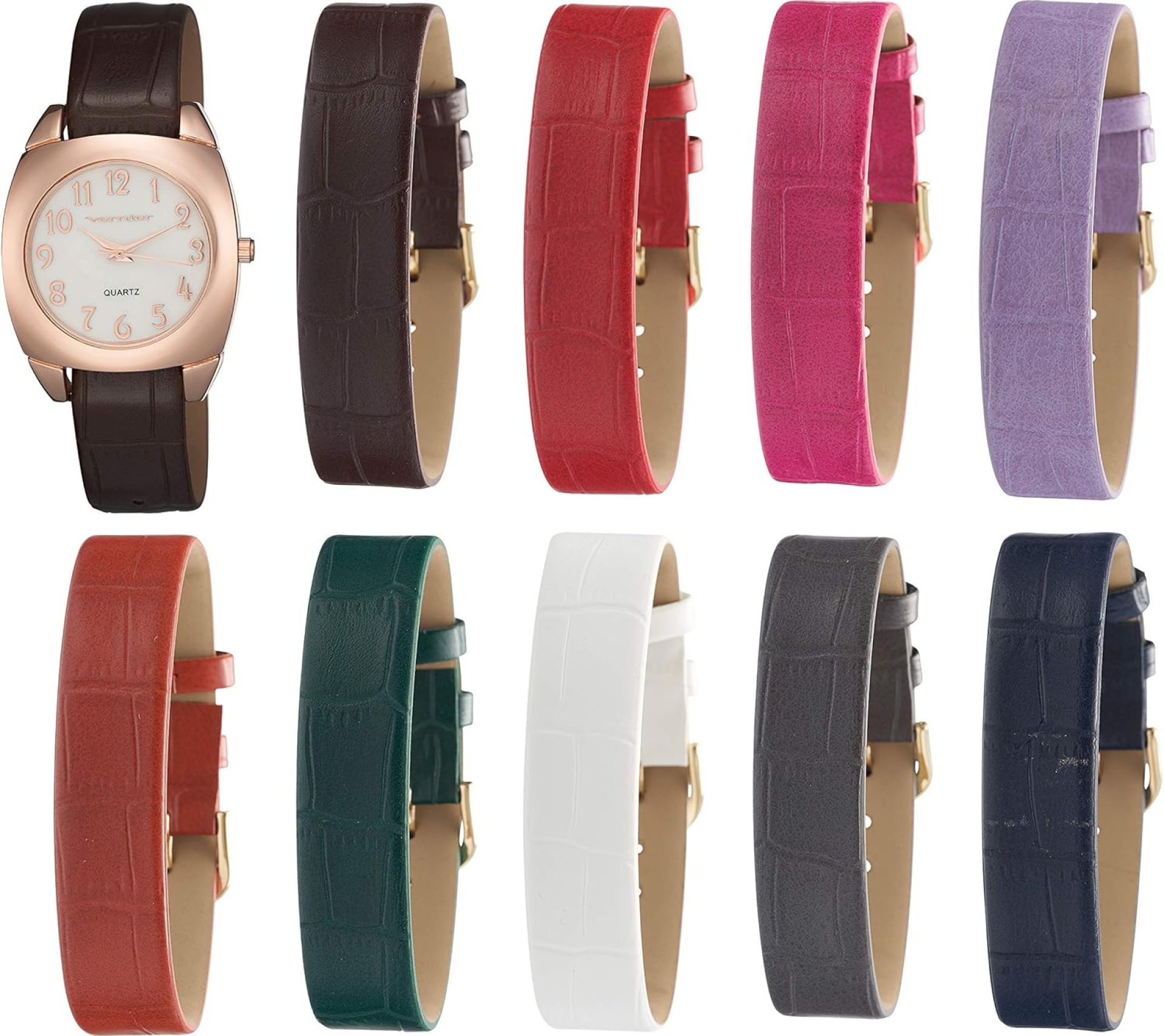 Vernier Women’s Round Case Mother of Pearl Dial 10 Strap Interchangeable Watch Set (VNR66657) Vernier Women’s Round Case Mother of Pearl Dial 10 Strap Interchangeable Watch Set (VNR66657)