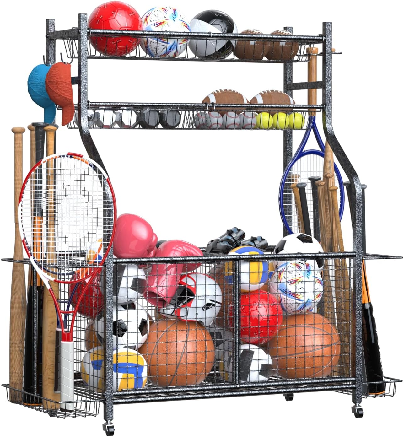 Garage Sports Equipment Organizer – Garage Sports Ball Storage Rack with 360° Wheels – Sports Storage Organizer for Garage,Basketball Court,Outdoor Garage Sports Equipment Organizer – Garage Sports Ball Storage Rack with 360° Wheels – Sports Storage Organizer for Garage,Basketball Court,Outdoor