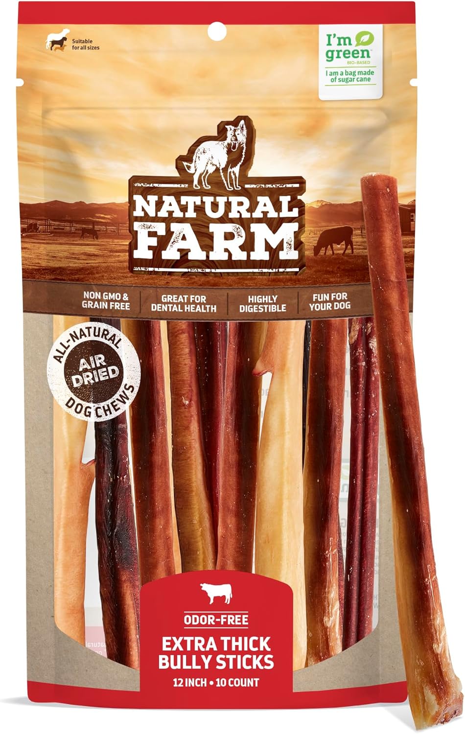 Natural Farm Extra-Thick 12-Inch Beef Bully Sticks Dog Chews (10-Pack) – Odor-Free Dental Treats for Dogs Natural Farm Extra-Thick 12-Inch Beef Bully Sticks Dog Chews (10-Pack) – Odor-Free Dental Treats for Dogs