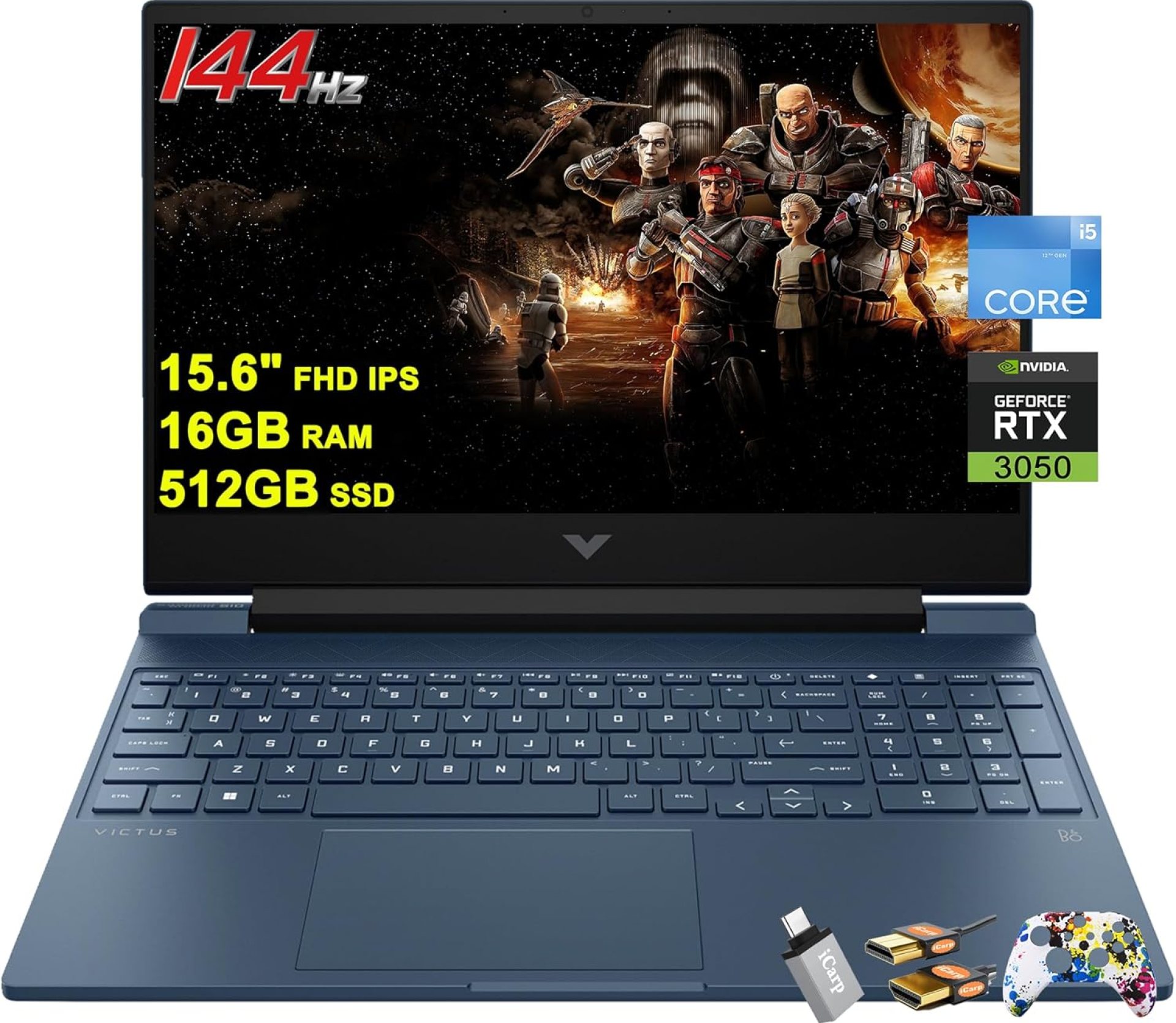 HP Victus 15 Gaming Laptop 15.6” FHD IPS Anti-Glare 144Hz Intel 8-core i5-12450H (Beat i7-11800H) 16GB RAM 512GB SSD GeForce RTX 3050 Backlit B&O Fast Charging Win11 w/ICP Accessory HP Victus 15 Gaming Laptop 15.6” FHD IPS Anti-Glare 144Hz Intel 8-core i5-12450H (Beat i7-11800H) 16GB RAM 512GB SSD GeForce RTX 3050 Backlit B&O Fast Charging Win11 w/ICP Accessory