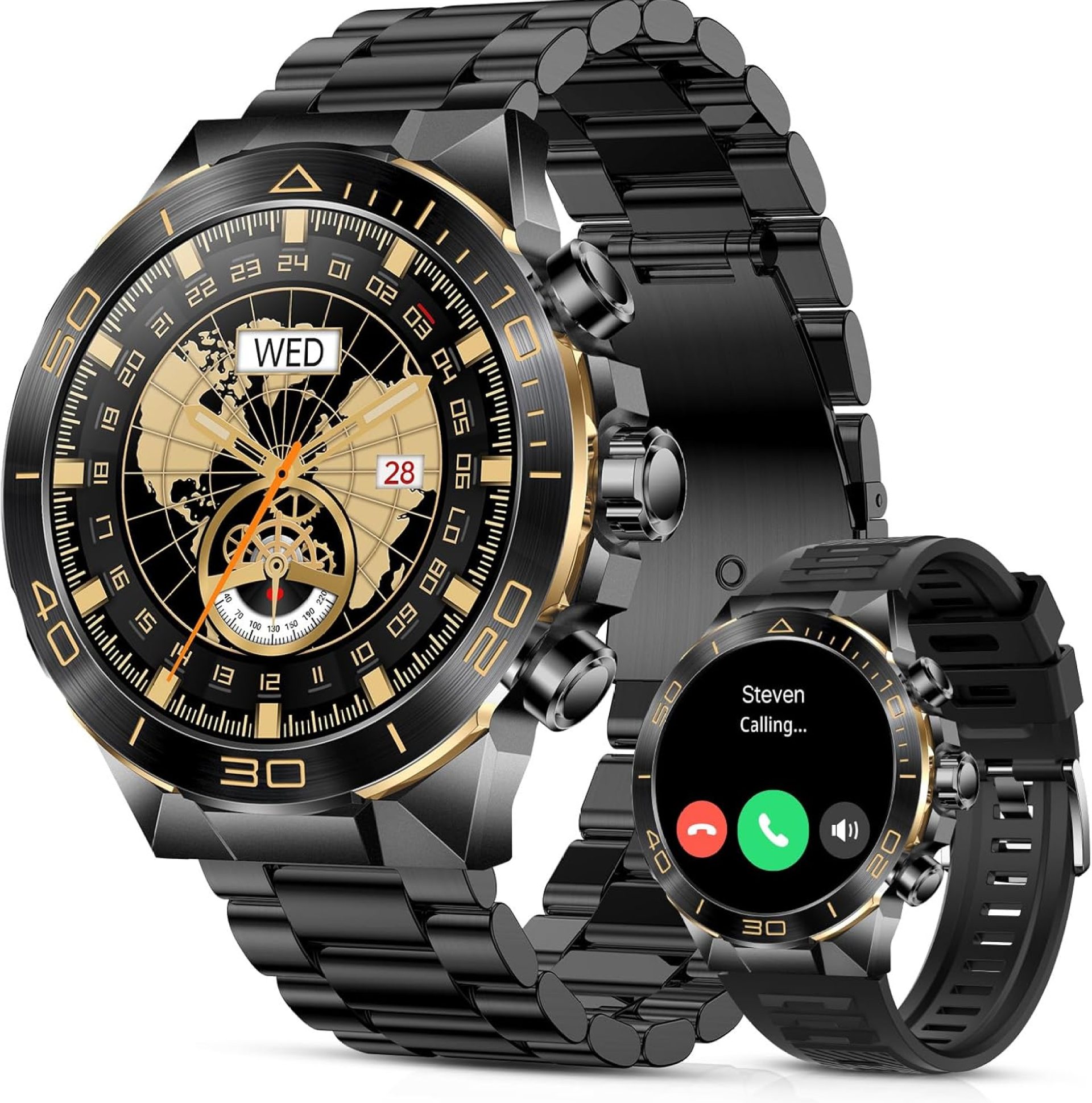Smart Watch for Men Answer/Make Call for Android iPhone, 1.43″ AMOLED HD Screen Mens Luxury Watch, 400mAh Heavy Duty Smartwatch Heart Rate Blood Oxygen Blood Pressure Sleep Monitor Pedometer, 2 Straps Smart Watch for Men Answer/Make Call for Android iPhone, 1.43″ AMOLED HD Screen Mens Luxury Watch, 400mAh Heavy Duty Smartwatch Heart Rate Blood Oxygen Blood Pressure Sleep Monitor Pedometer, 2 Straps