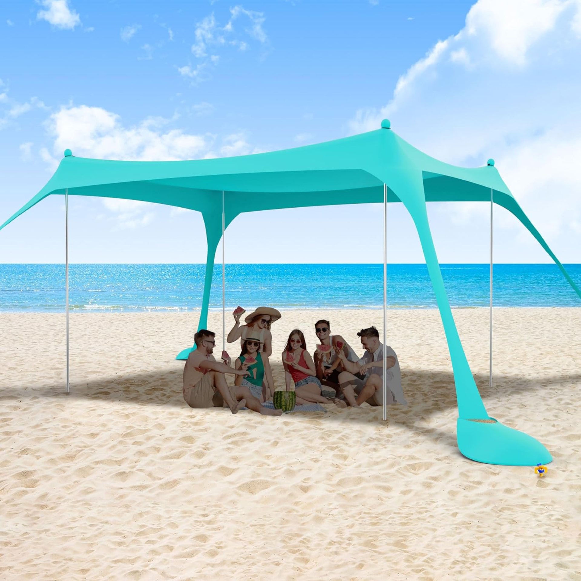 ihuan Beach Tent Sun Shelter 11X11FT UPF50+ with 4 Aluminum Foldable Poles, Easy Setup Outdoor Shade Canopy for 8 Person, Cool Cabana for Fishing, Family Trips, Backyard Picnics ihuan Beach Tent Sun Shelter 11X11FT UPF50+ with 4 Aluminum Foldable Poles, Easy Setup Outdoor Shade Canopy for 8 Person, Cool Cabana for Fishing, Family Trips, Backyard Picnics