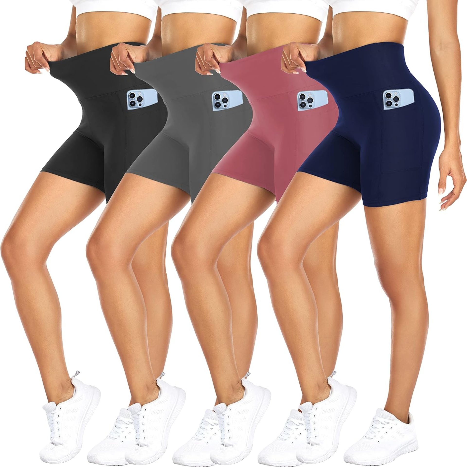 FULLSOFT 4 Pack Biker Shorts for Women with Pockets – 5″ High Waisted Tummy Control Workout Yoga Running Gym Tennis Shorts FULLSOFT 4 Pack Biker Shorts for Women with Pockets – 5″ High Waisted Tummy Control Workout Yoga Running Gym Tennis Shorts