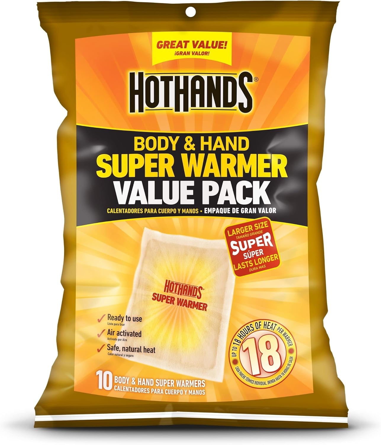 HotHands Body & Hand Super Warmers – Long Lasting Natural Odorless Air Activated Warmers – Up to 18 Hours of Heat – 10 Individual Warmers HotHands Body & Hand Super Warmers – Long Lasting Natural Odorless Air Activated Warmers – Up to 18 Hours of Heat – 10 Individual Warmers