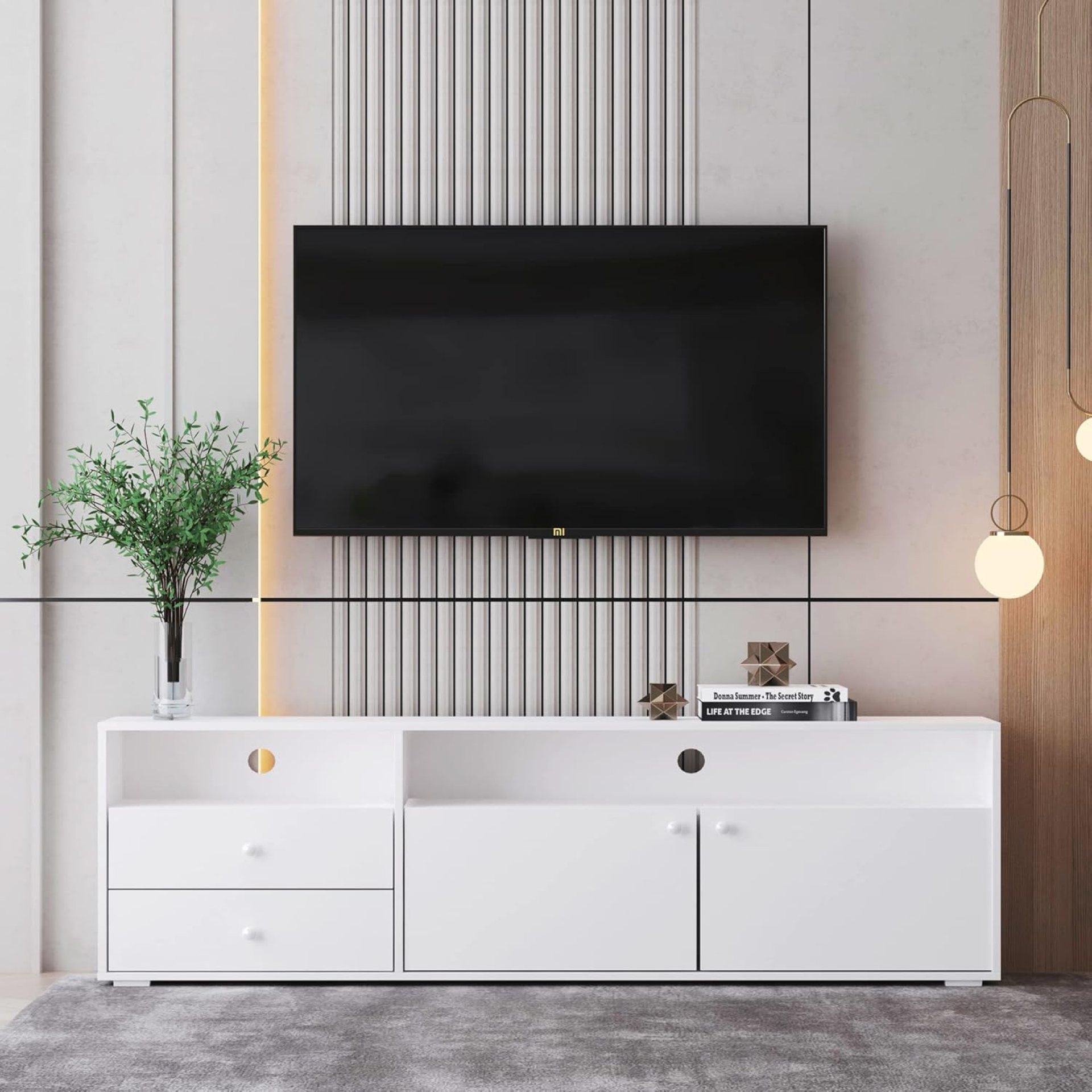 Kangmusi TV Cabinet, TV Cabinet, Entertainment Center, TV Console, Media Console, Brand Hardware, Imported impregnated Paper, Solid Wood Handle for Living Room, Bedroom, White Kangmusi TV Cabinet, TV Cabinet, Entertainment Center, TV Console, Media Console, Brand Hardware, Imported impregnated Paper, Solid Wood Handle for Living Room, Bedroom, White