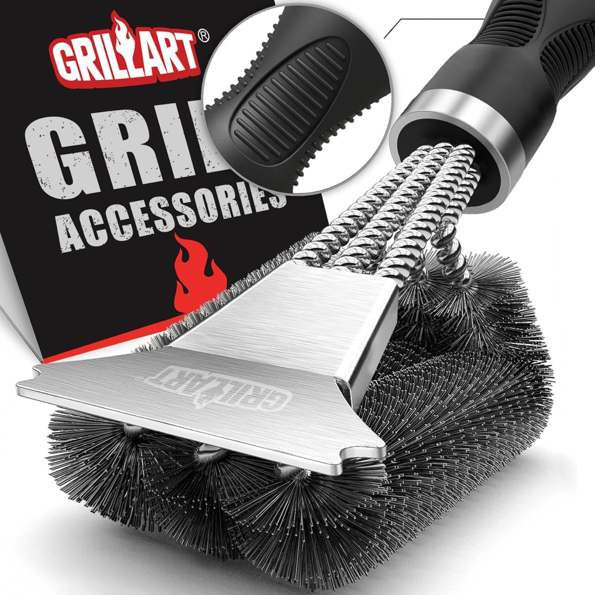 GRILLART Grill Brush and Scraper, Extra Strong BBQ Cleaner Accessories, Safe Wire Bristles Barbecue Triple Scrubbers Cleaning Brush for Gas/Charcoal Grilling Grates, Wizard Tool BR-8115 GRILLART Grill Brush and Scraper, Extra Strong BBQ Cleaner Accessories, Safe Wire Bristles Barbecue Triple Scrubbers Cleaning Brush for Gas/Charcoal Grilling Grates, Wizard Tool BR-8115