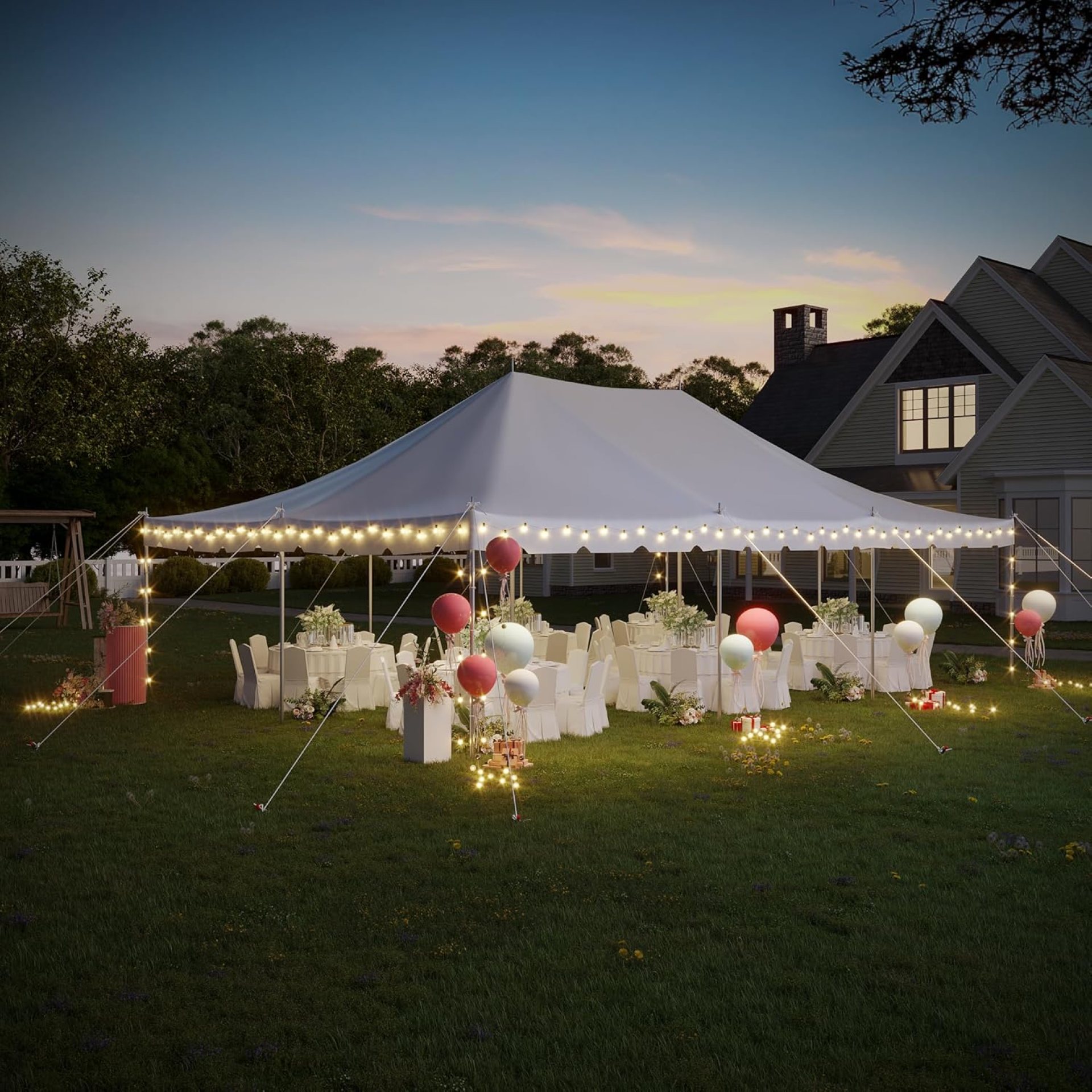 EROMMY 20x30ft Pole Party Tent, Weekend Canopy Heavy Duty with Carry Bags, PVC Fire Retardant Outdoor Canopies for 120 People, Large Tents for Parties, Events, Weddings, White EROMMY 20x30ft Pole Party Tent, Weekend Canopy Heavy Duty with Carry Bags, PVC Fire Retardant Outdoor Canopies for 120 People, Large Tents for Parties, Events, Weddings, White
