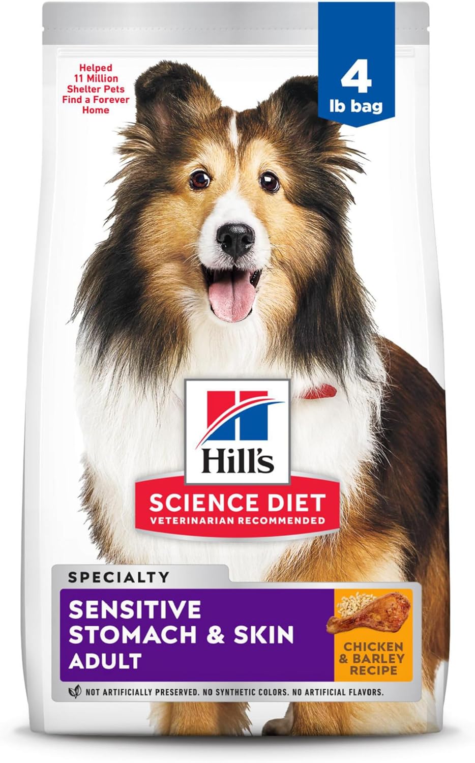 Hill’s Science Diet Sensitive Stomach & Skin, Adult 1-6, Stomach & Skin Sensitivity Support, Dry Dog Food, Chicken Recipe, 4 lb Bag Hill’s Science Diet Sensitive Stomach & Skin, Adult 1-6, Stomach & Skin Sensitivity Support, Dry Dog Food, Chicken Recipe, 4 lb Bag