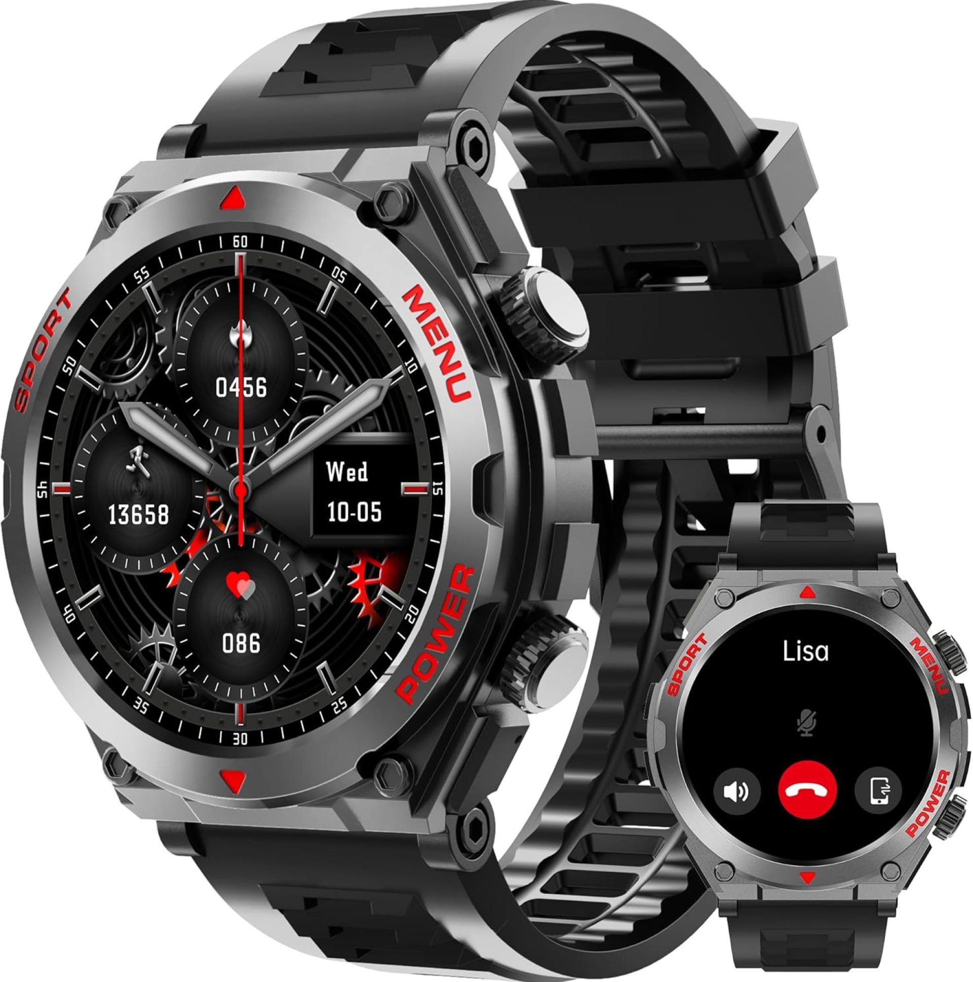 Military Smart Watch for Men (Answer/Make Call), 1.52″ HD Smartwatch for Android Phones/iPhone, 100+ Sport Mode Fitness Tracker with Heart Rate, SpO2, Stress and Sleep Monitor, IP68 Waterproof Military Smart Watch for Men (Answer/Make Call), 1.52″ HD Smartwatch for Android Phones/iPhone, 100+ Sport Mode Fitness Tracker with Heart Rate, SpO2, Stress and Sleep Monitor, IP68 Waterproof