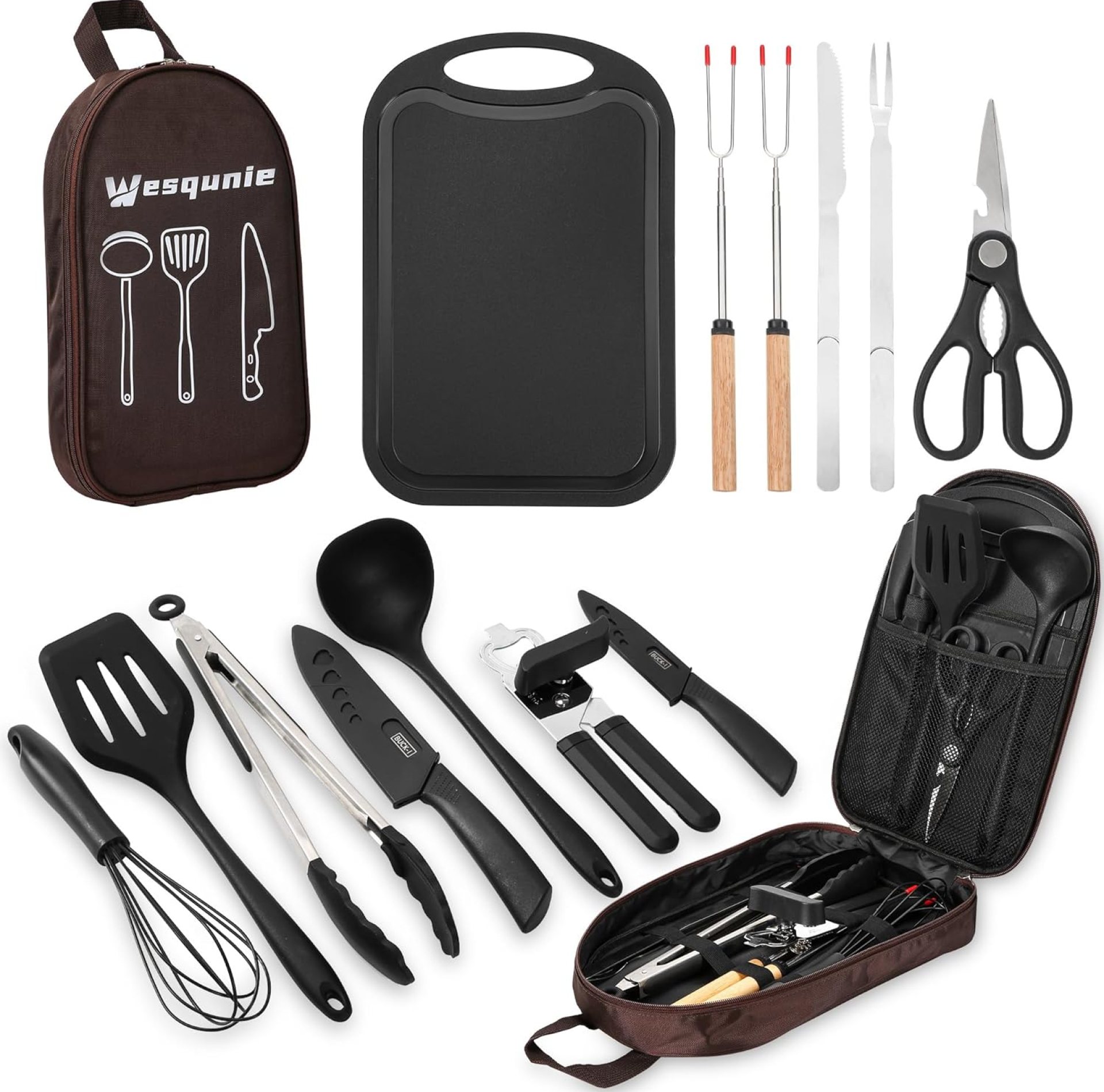 Camping Essentials Cookware Cooking Utensils Set – Camping Kitchen Utensils, Portable Outdoor Accessories, Stainless Steel & Silicone, Camping Gear Equipment for RV Picnic Grill Camping Essentials Cookware Cooking Utensils Set – Camping Kitchen Utensils, Portable Outdoor Accessories, Stainless Steel & Silicone, Camping Gear Equipment for RV Picnic Grill