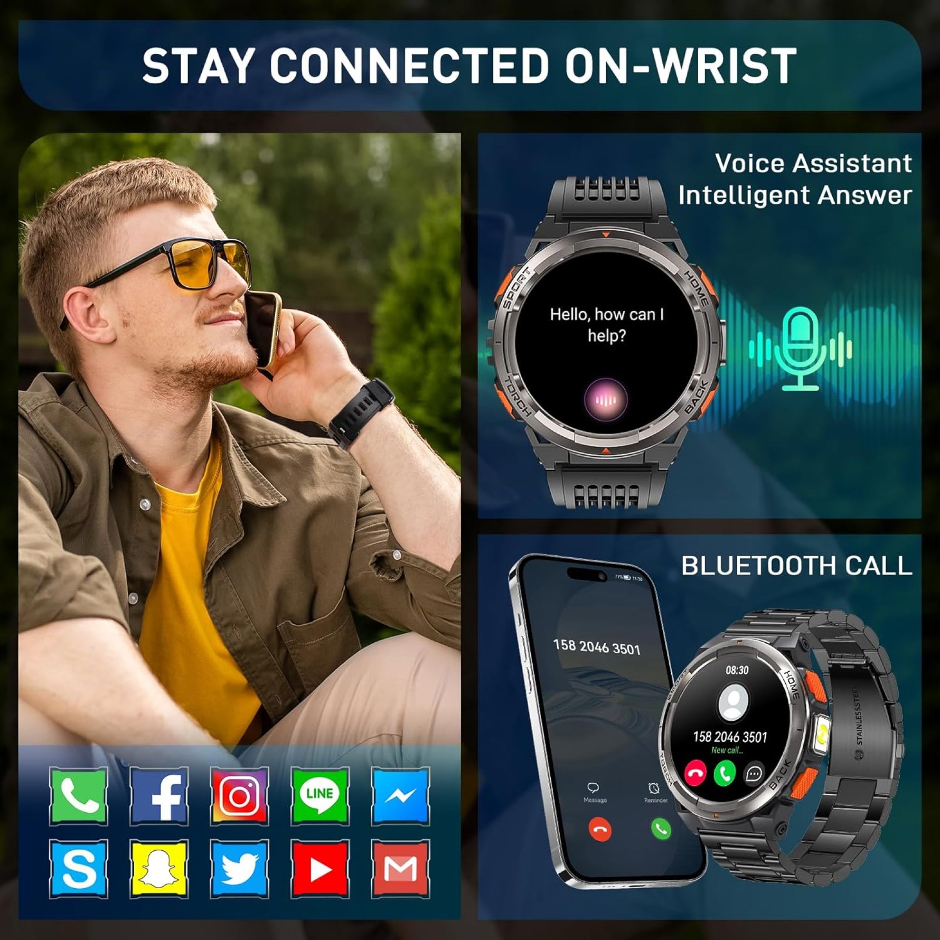 Military Smart Watches for Men with LED Flashlight, Tactical Rugged Smart Watch with 1.45″ HD, 3ATM Waterproof & Compass, Sports Fitness Tracker with Heart rate/SPO2/Sleep Monitor Military Smart Watches for Men with LED Flashlight, Tactical Rugged Smart Watch with 1.45″ HD, 3ATM Waterproof & Compass, Sports Fitness Tracker with Heart rate/SPO2/Sleep Monitor